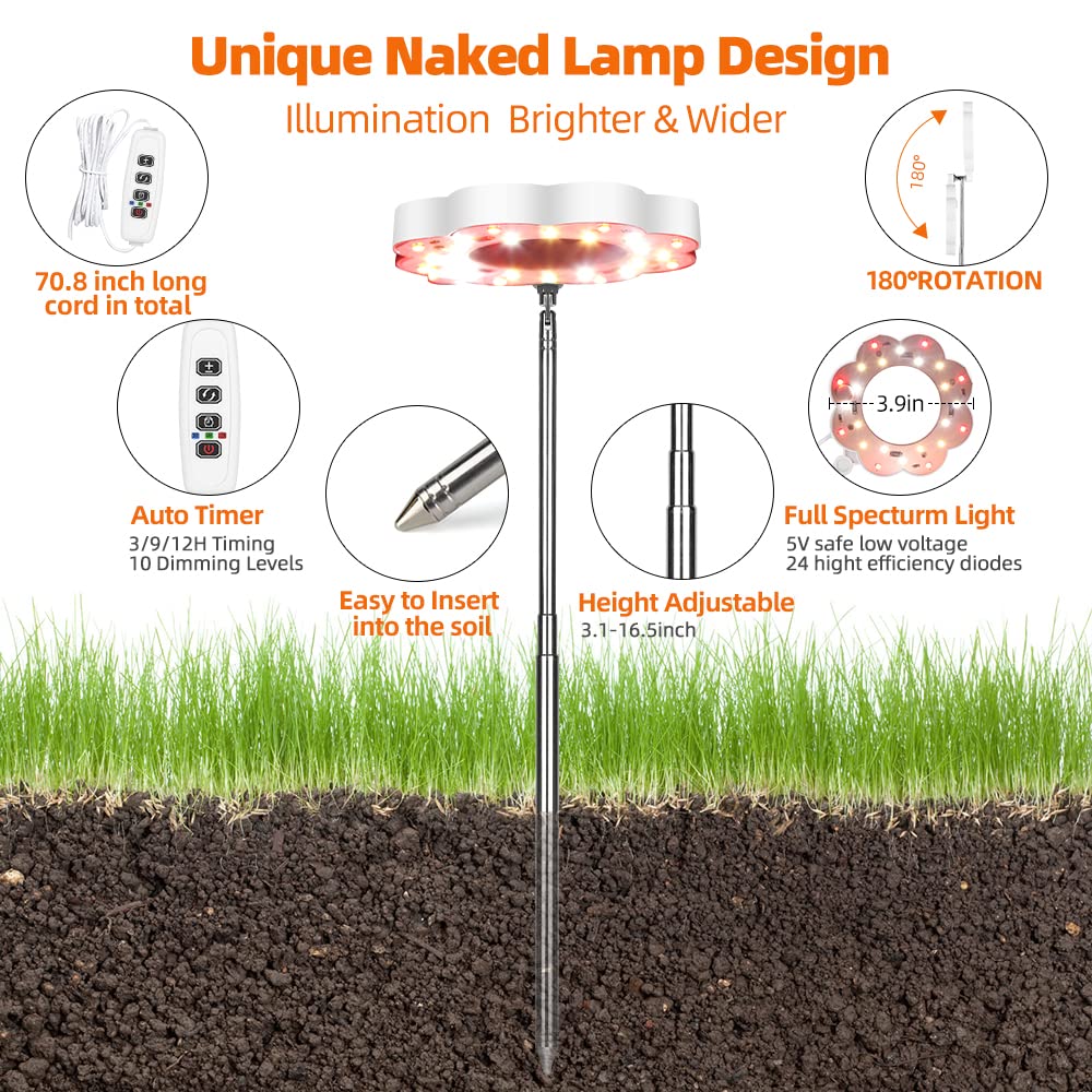 Grow Light, Canagrow 2 Pack Full Spectrum Led Plant Lights For Indoor Plants, Height Adjustable Plant Halo Growing Lamps, Auto On/Off Timer, 3 Lighting Modes & 10 Dimmable Brightness For Small Plants