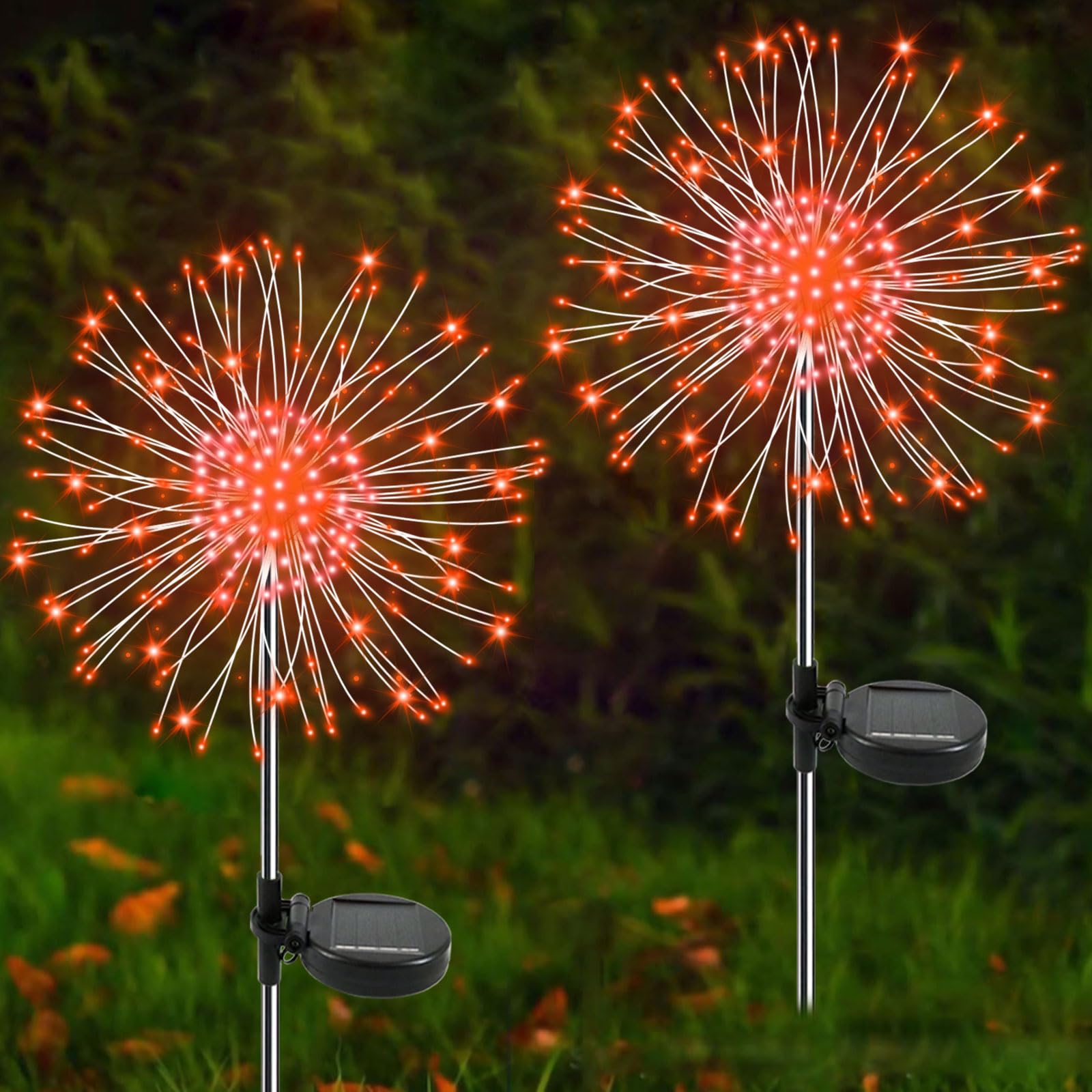 YaaFen Solar Garden Lights, 120 LED Twinkling Firework Lights, 2 Pack, Waterproof, Orange, Model YHD