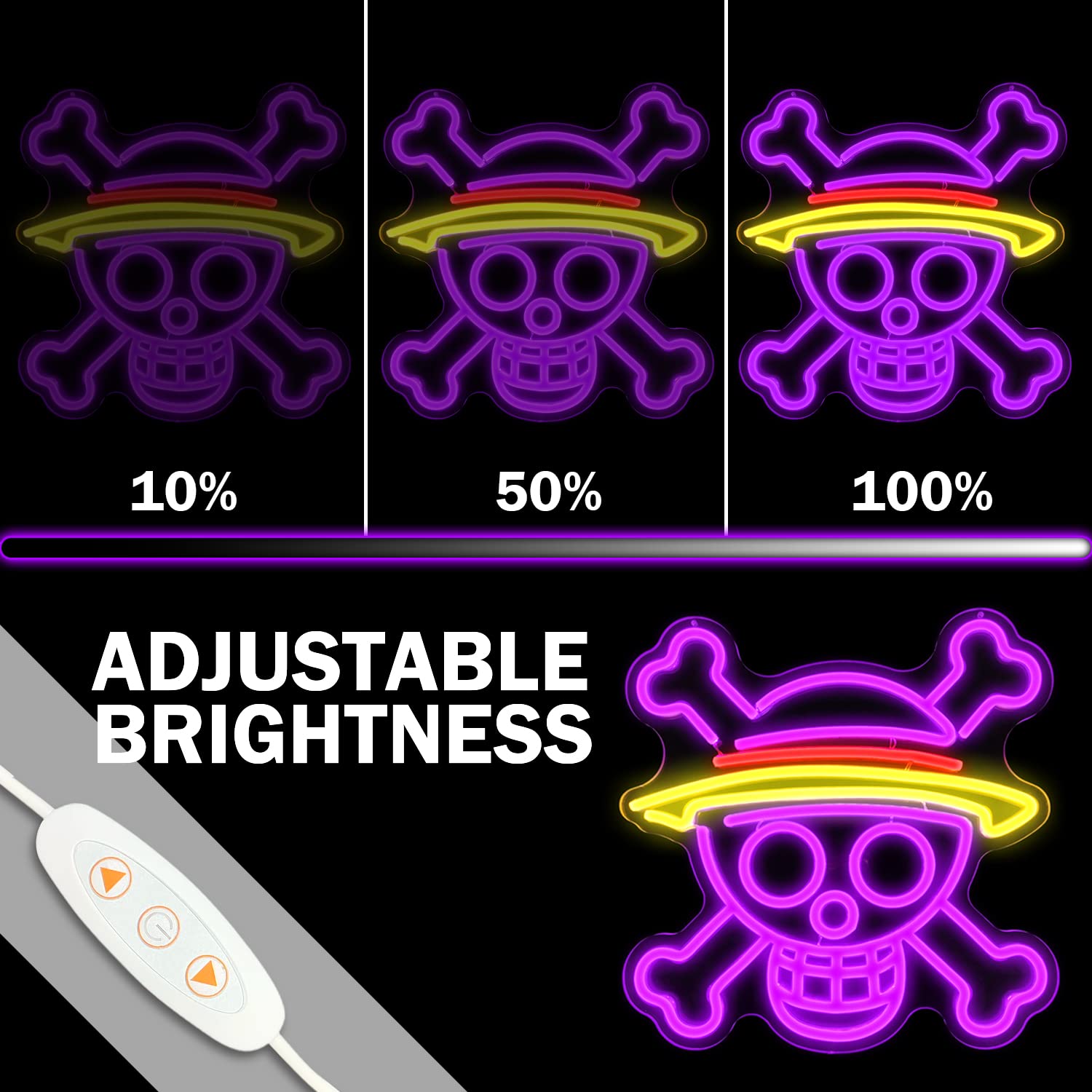 One Piece Neon Sign Dimmable Anime Neon Sign Luffy Skull Head Neon Light LED Neon Signs for Kids Teen Bedroom Game Room Wall Dec