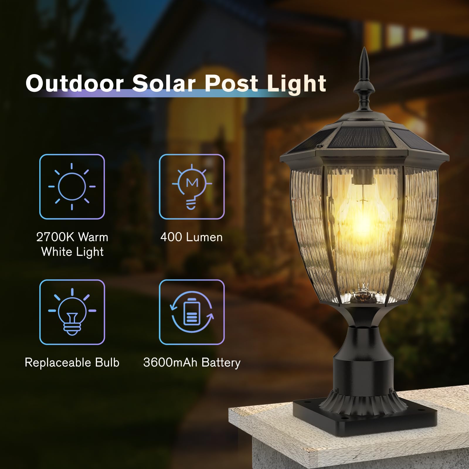 Jandov 90'' Solar Post Light, 2700K Waterproof Lamp for Garden, Remote Control, Black, Aluminum, Model Jandov-M05-06