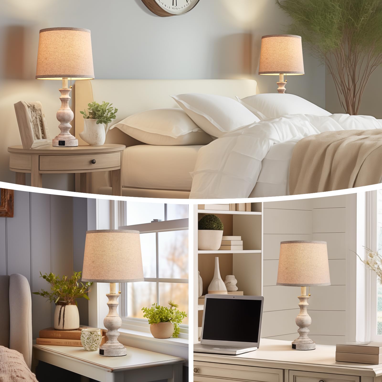 Booucuu Table Lamp For Bedroom Set Of 2 Farmhouse Bedside Lamps For Nightstand With Usb C+A Charging Ports Traditional Table Lam