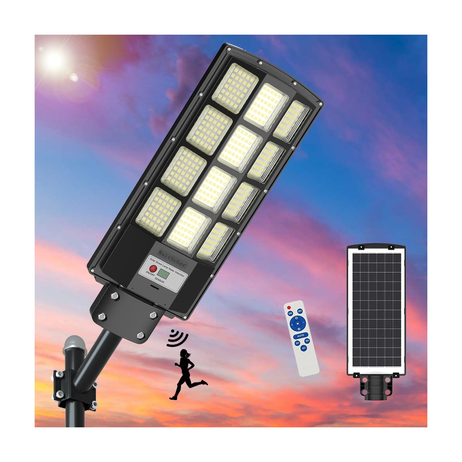 Waitscher 1500W Solar Flood Light - 200000Lm Waterproof Motion Sensor Outdoor Lighting