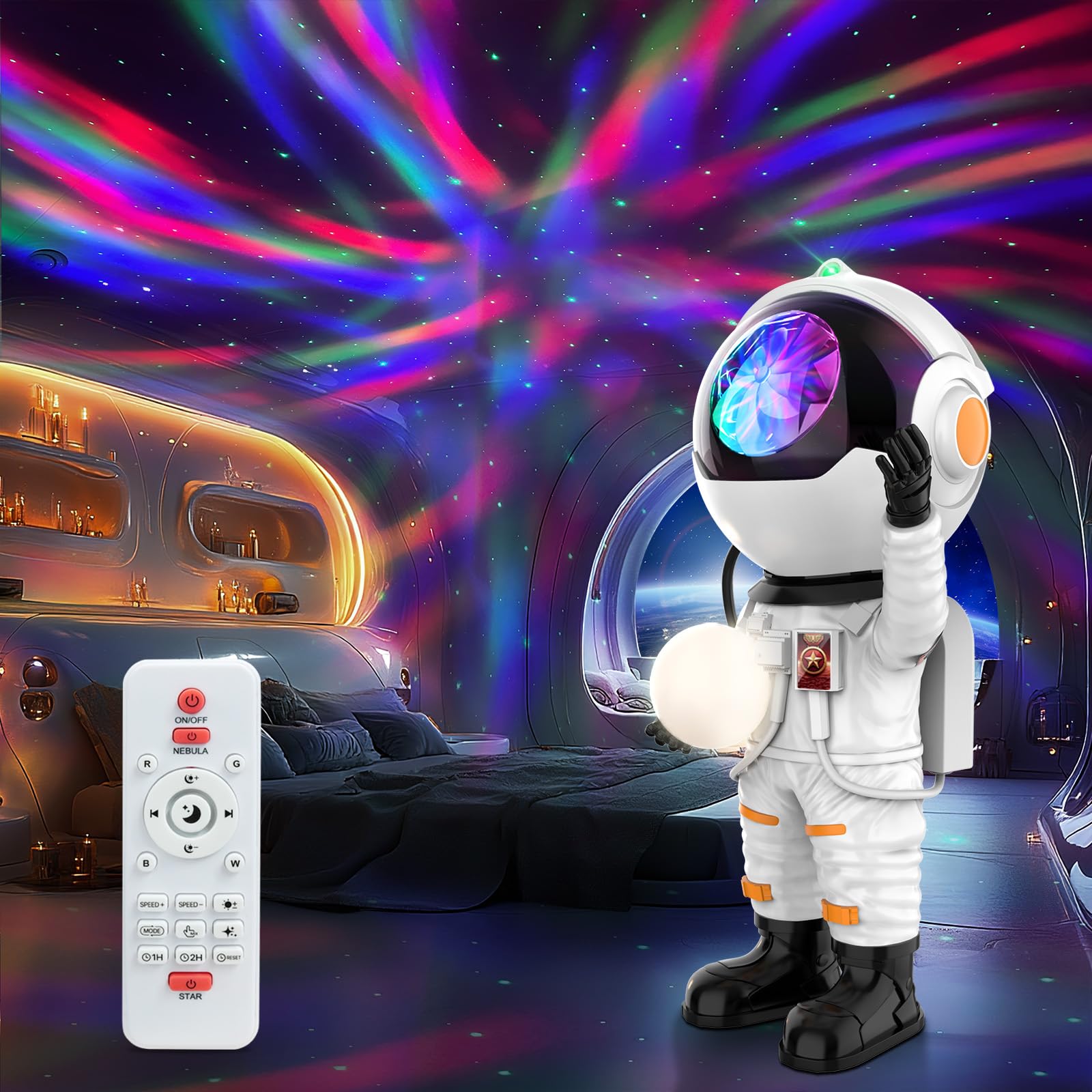 Rossetta Galaxy Projector LED Night Light for Kids Room, Pearl White, Remote & Timer, Home Decor, Gifts for mature-themeds & Teens