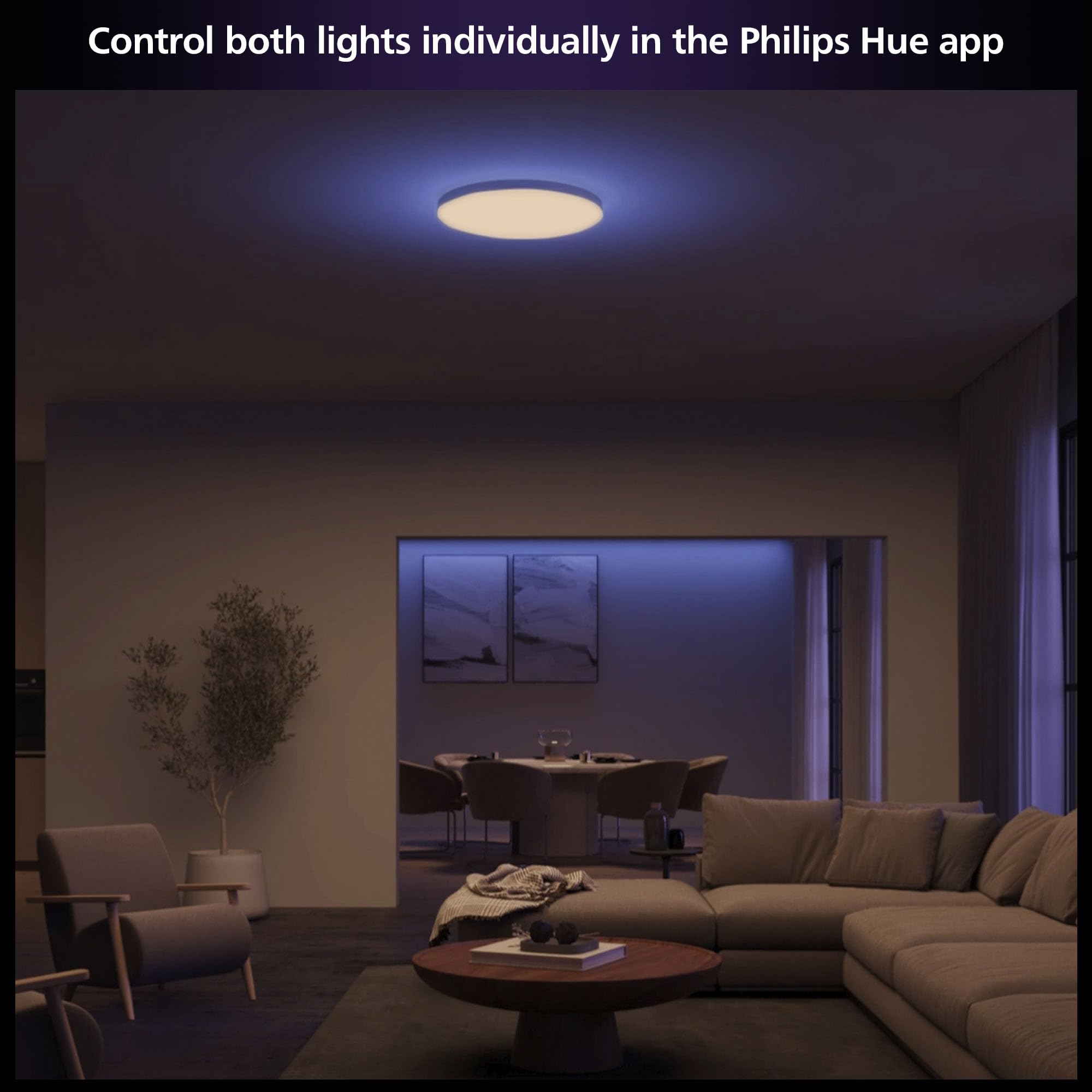 Philips Hue Datura Smart Ceiling Panel - Large Round, 2.49" x 22.60", White & Color Light, Bluetooth, Voice Control, Model 586693