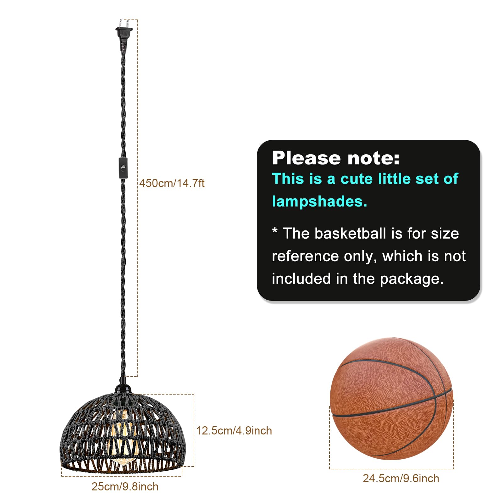 Arcomead Black Woven Rattan Pendant Light With Hemp Cord - Coastal Chandelier For Home Decor