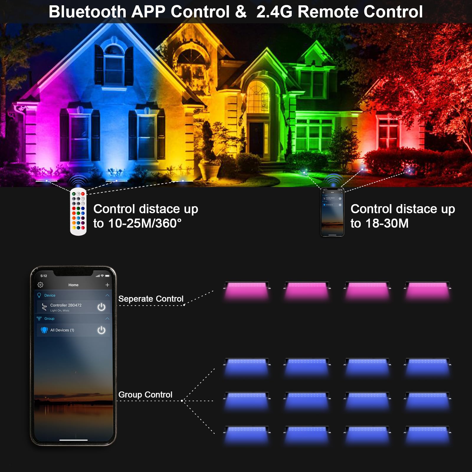 Indmird RGB Wall Washer Light 2 Pack 50W Remote & APP Control Aluminum CHX-FL-C-50W