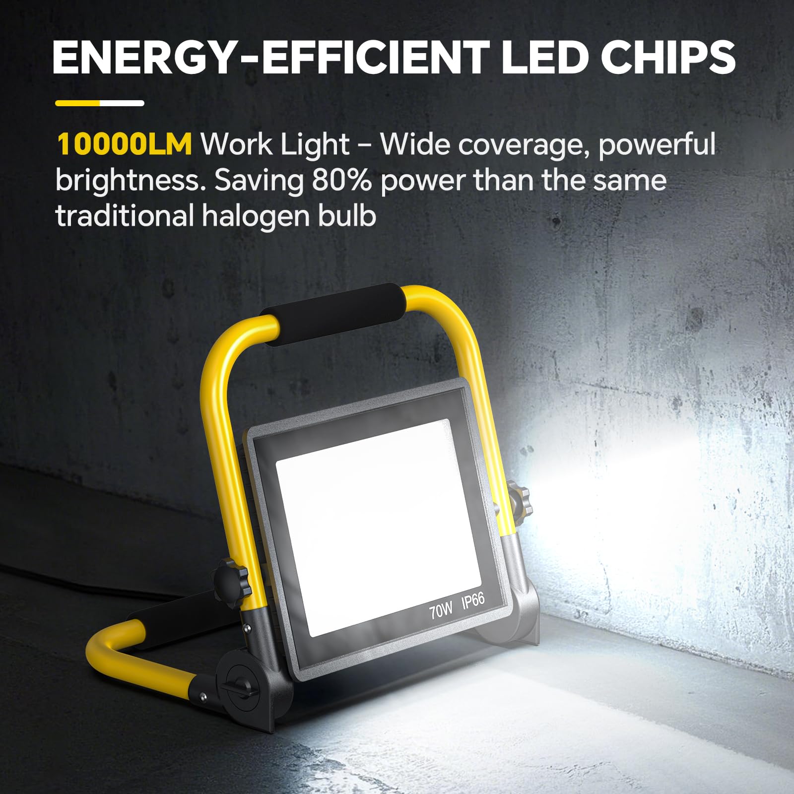 Refdaq 10000Lm Led Work Light: Portable Flood Light With 6Ft Cord - Ip66 Waterproof Worklights For Indoor/Outdoor Job Site Works