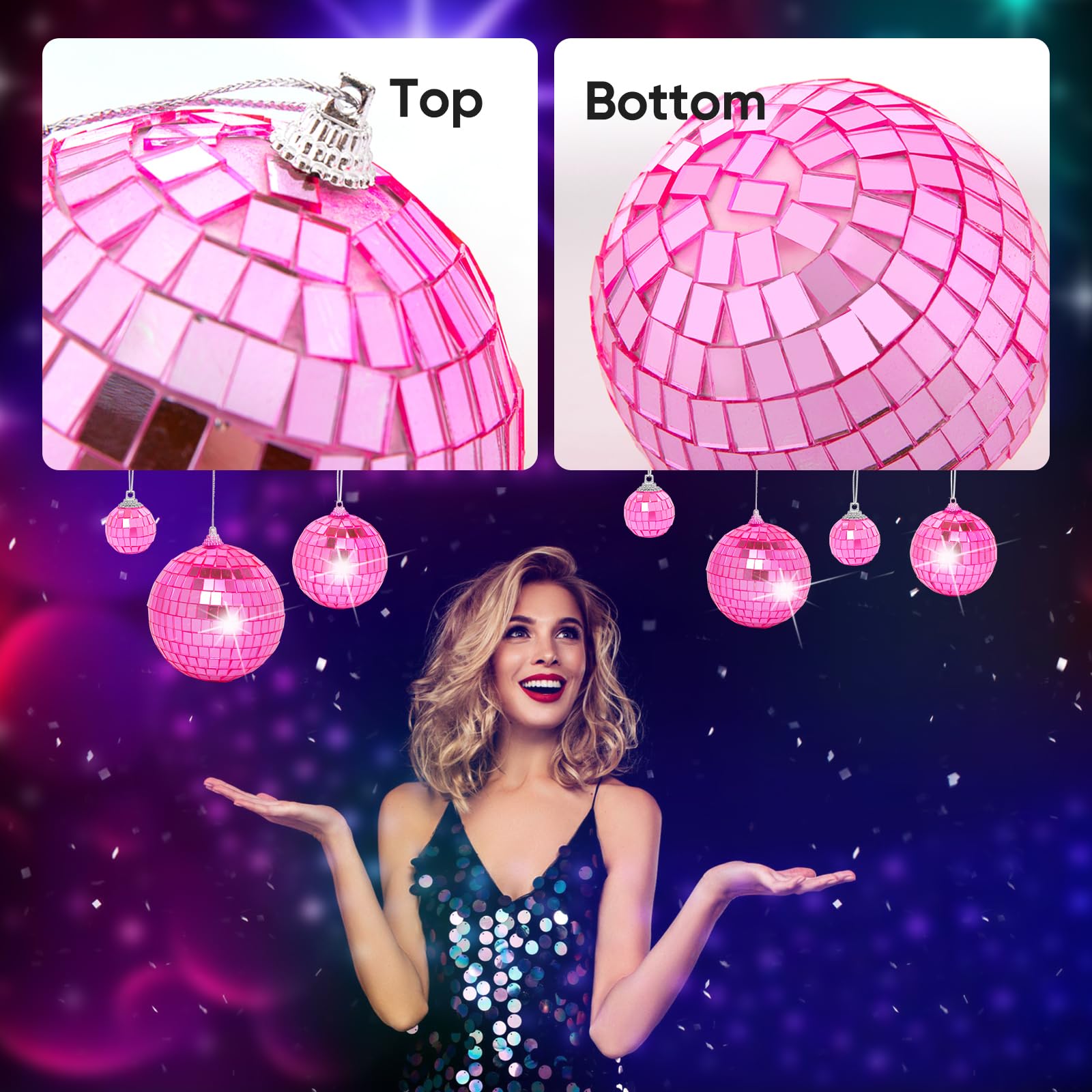 Pink Mini Disco Ball Decor: 42 Pack Hanging Mirror Ball Ornaments Different Sizes - Disco Balls Decorations Bulk For Party Christmas Tree Cake Room Birthday(1.2 Inch  2 Inch  2.4 Inch  3 Inch)
