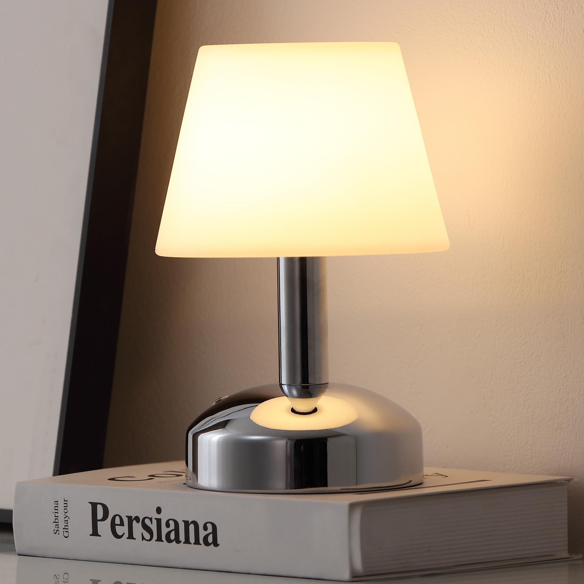 KDG Modern Cordless Table Lamp, Waterproof LED, 5000mAh Battery, Silver, Model AMZ-TBL-012-S