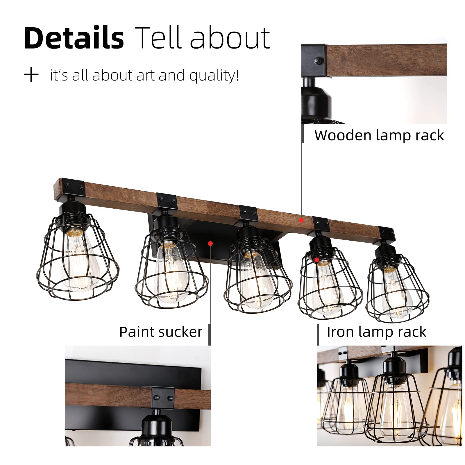 TELAFLY Modern Wall Lighting Fixture - 5-Light Metal Cage Sconce, Black Finish, Ideal for Bathroom Vanity or Mirror