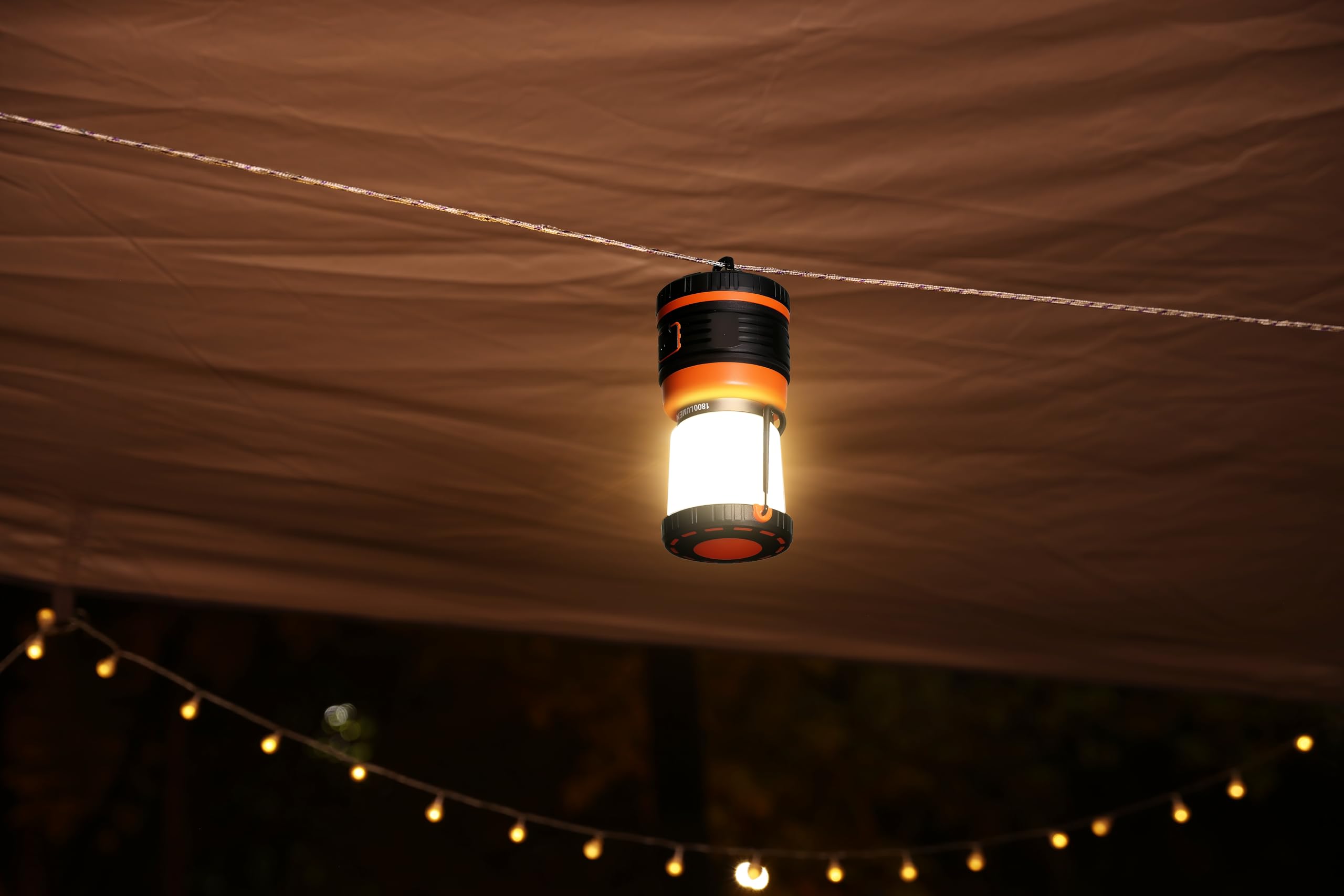 AYL LED Camping Lantern, 1800 Lumens, Rechargeable, IP44 Waterproof, Black and Orange, Model SLR1000, USB Cable Included