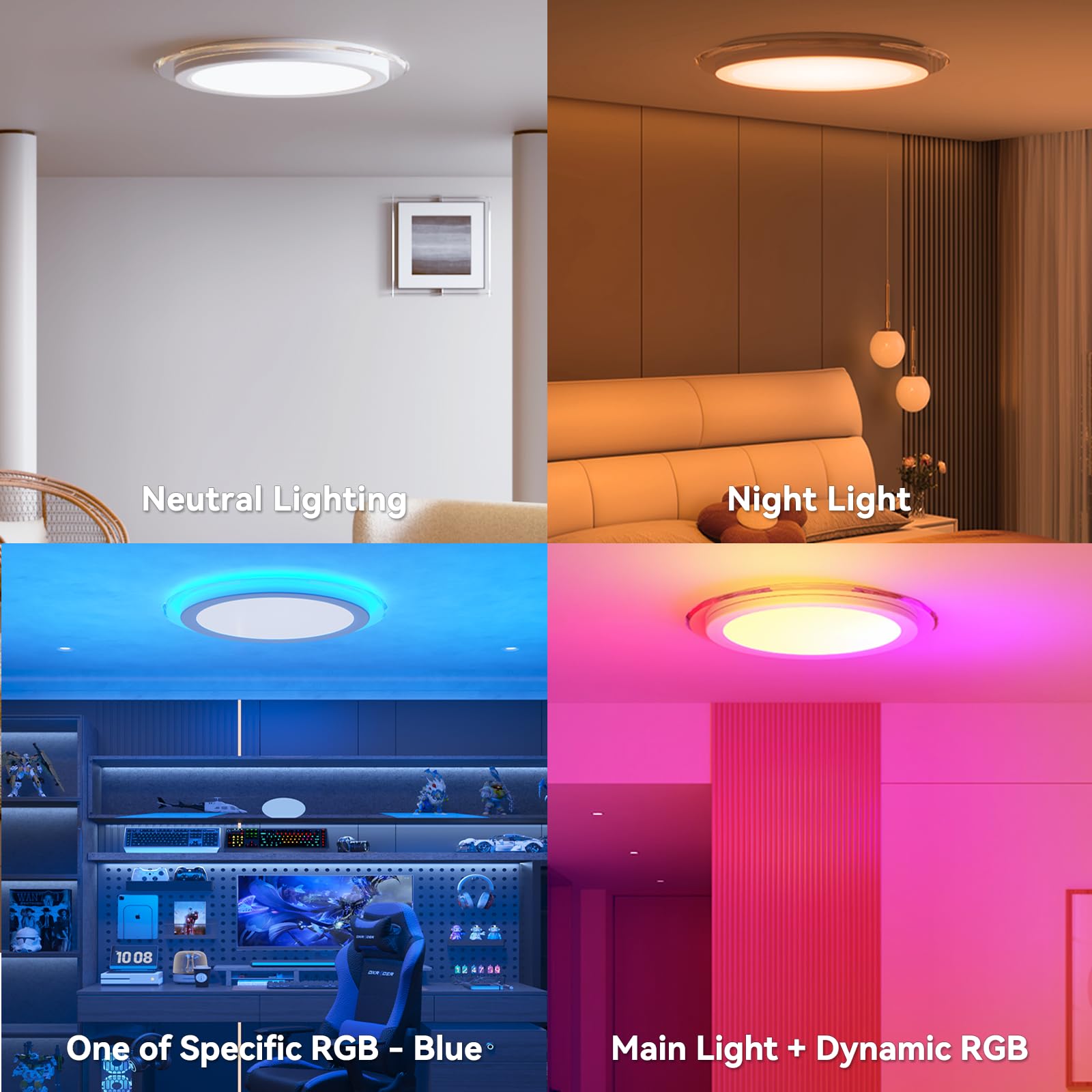 Aphyni Planetary Ring Rgb Ledceiling Light Fixture With Remote, 2400Lm 3000K-6500K Dimmable Flush Mount Light, Smart App Control