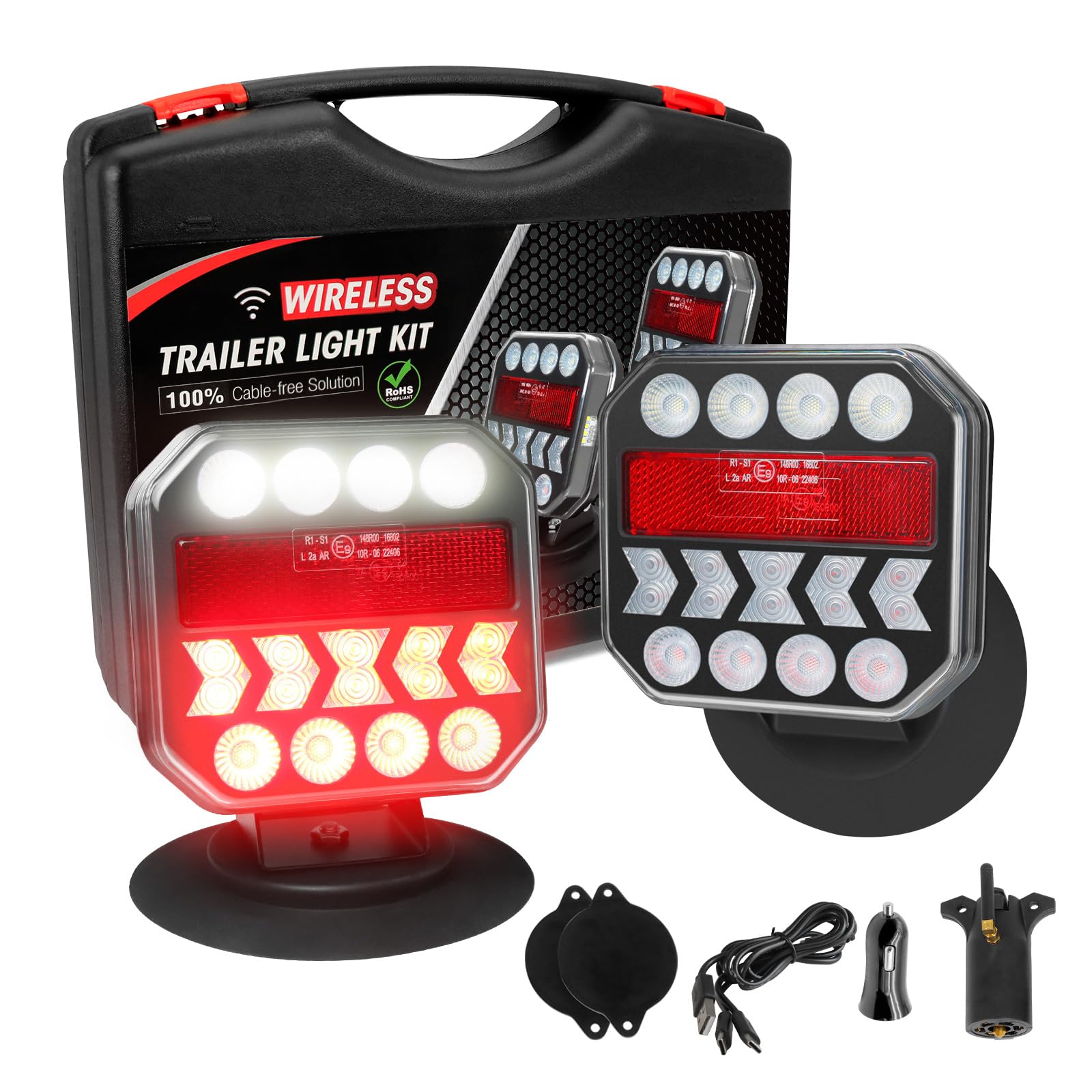 Nealia Wireless Trailer Lights 110 Rotatable, Magnetic Led Trailer Light For Towing Truck Rv, Rechargeable Tail Tow Lights Kit F