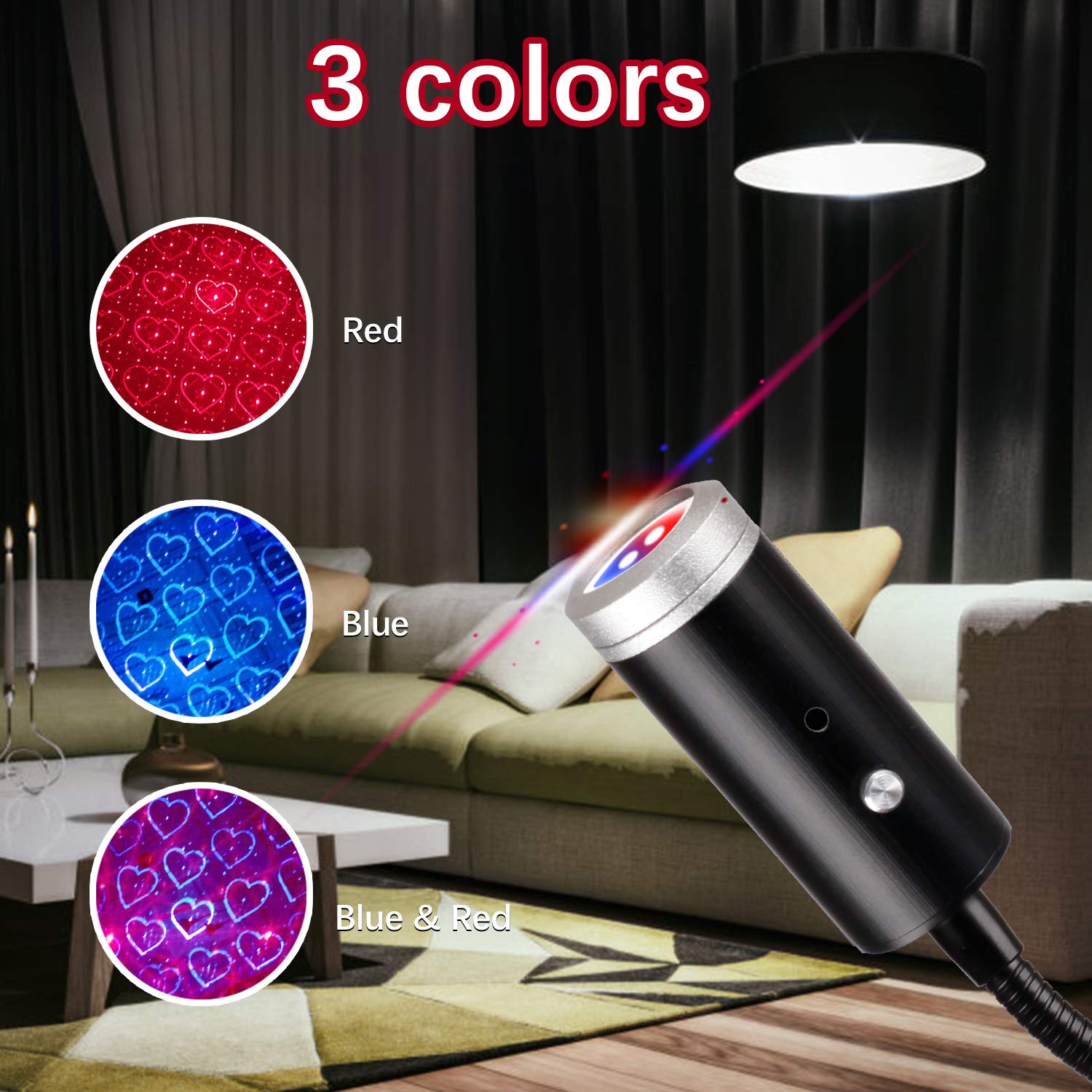 Crefotu Usb Star Night Light, 9 Modes & 24 Effects, Sound Activated, Blue&Red For Car & Home