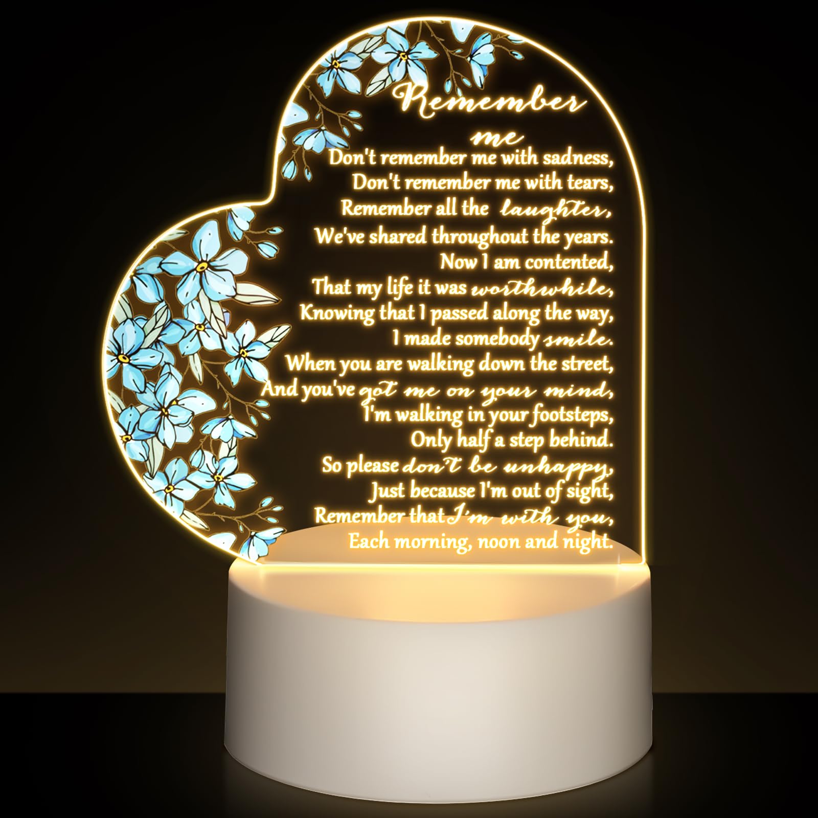 Coume Memorial Gift Night Light Clear Crystal Acrylic Heart Sympathy Gifts Sign Led Light Remembrance Bereavement Gift Decor Con