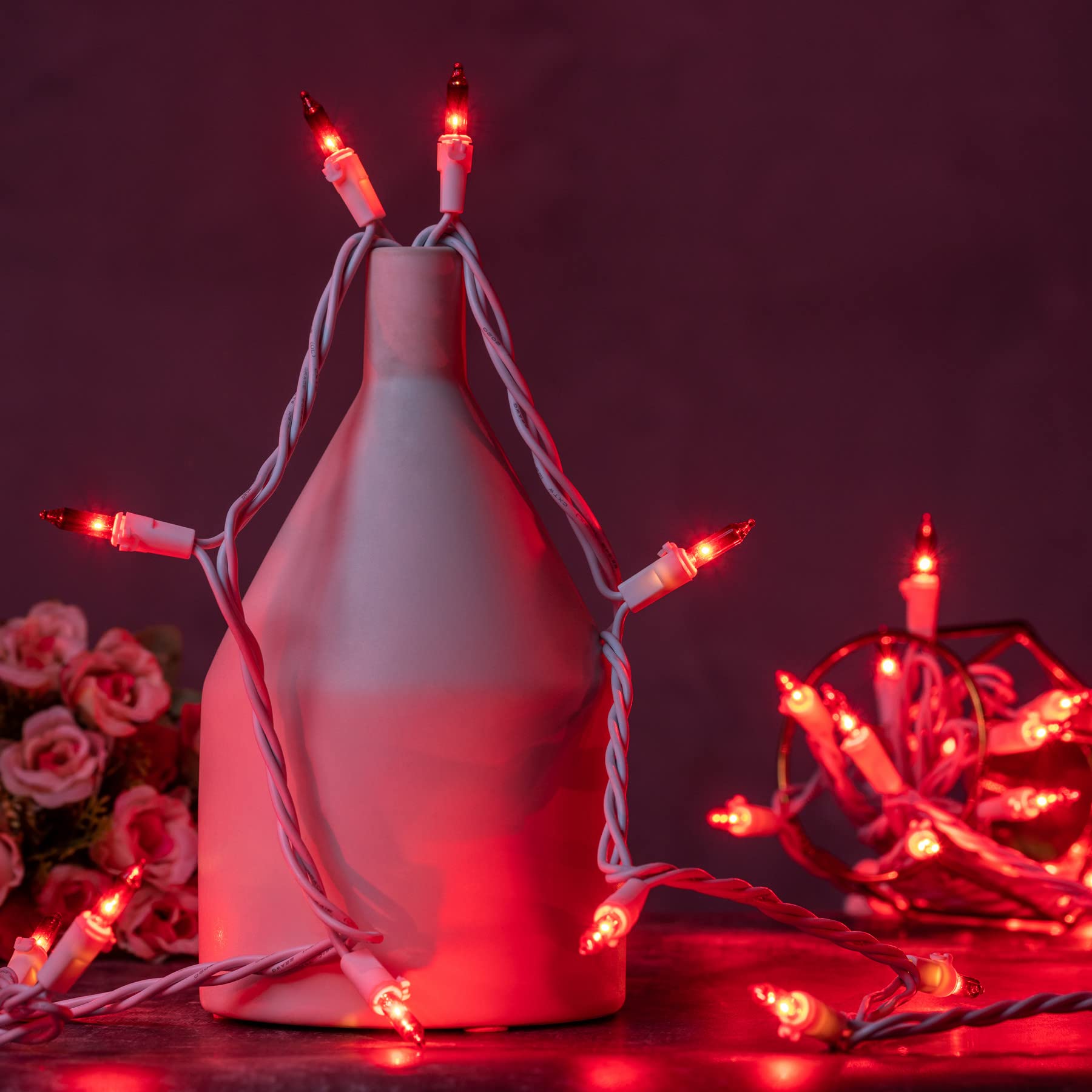 Yuletime Red Christmas String Lights, 200 Count, 66 Ft, Ul Certified, Incandescent Mini Light Set With White Wire