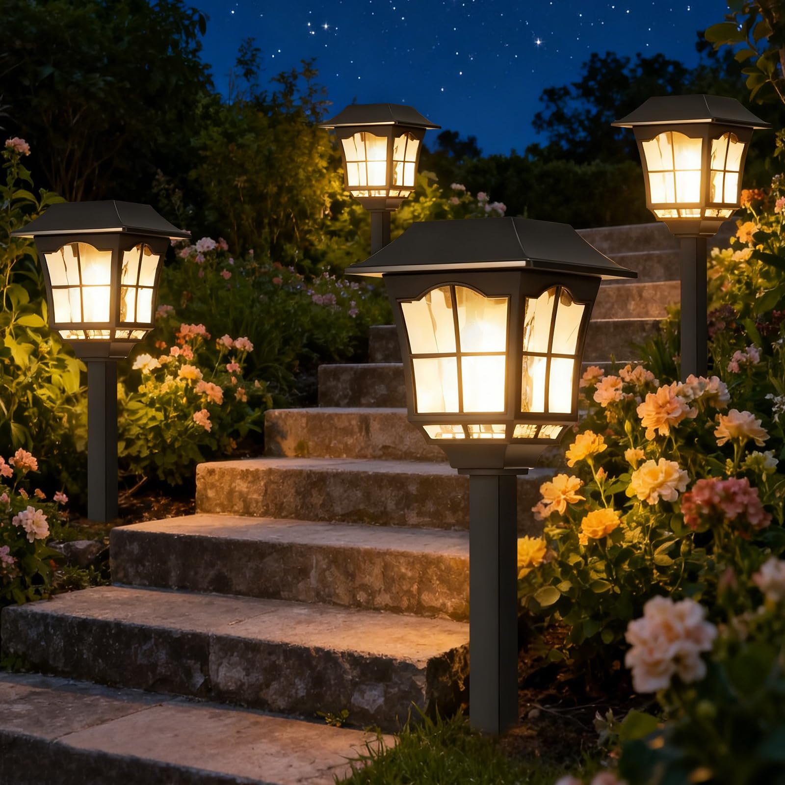 YULINKCO Solar Pathway Lights, 8 Pack Outdoor Waterproof Light, Solar Powered Garden Landscape Lighting, 3000K Warm White LED, A