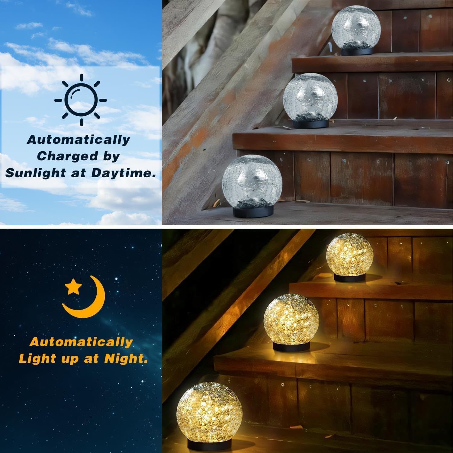 SyouHome Solar Garden Lights, 6 Pack  ed Glass Ball, Waterproof Outdoor Decor, Warm White, 3.9in