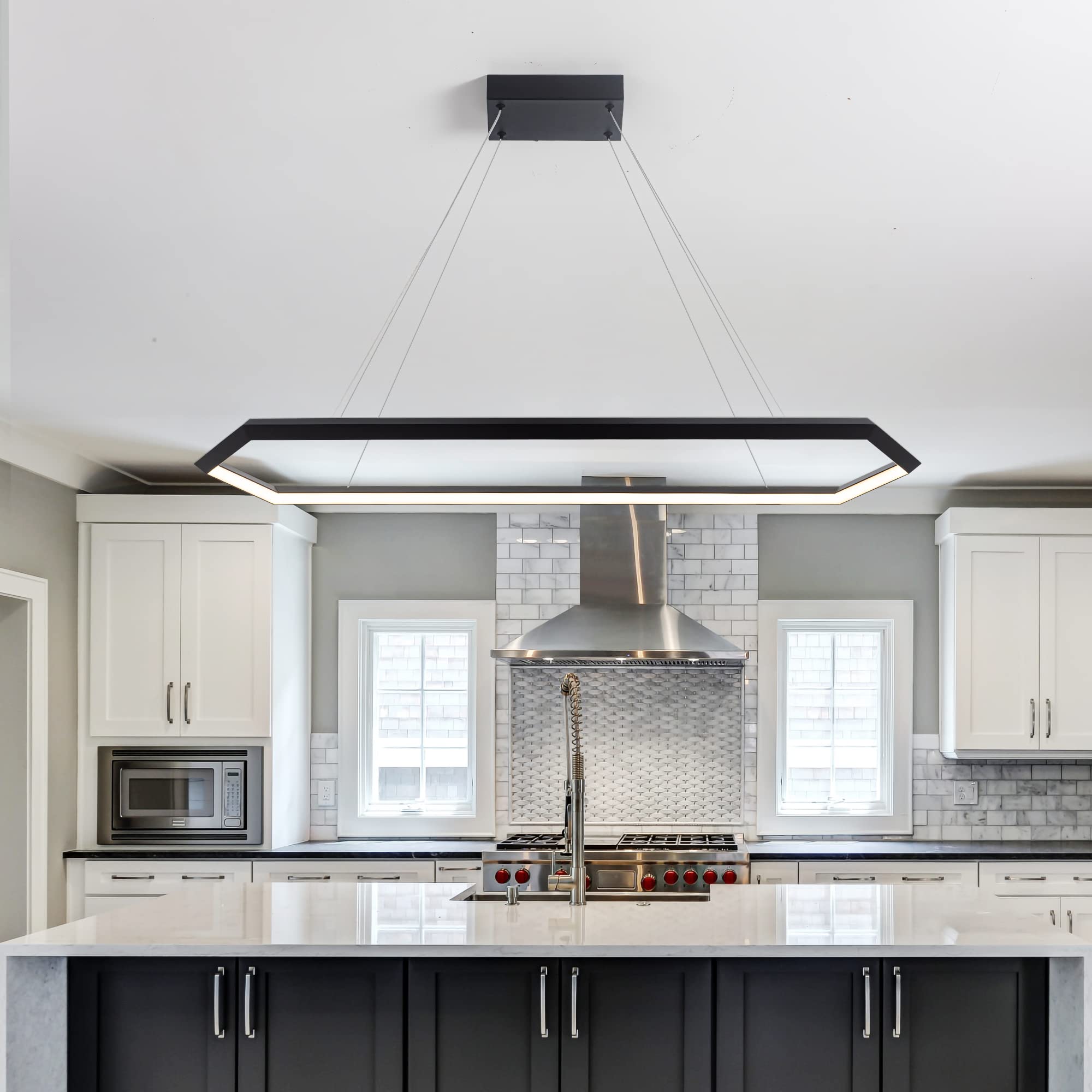 Welaki Black Led Pendant Light Fixture, Dimmable Led Pendant Light Kitchen Island, 6000K Adjustable Hanging Lamp For Kitchen Isl