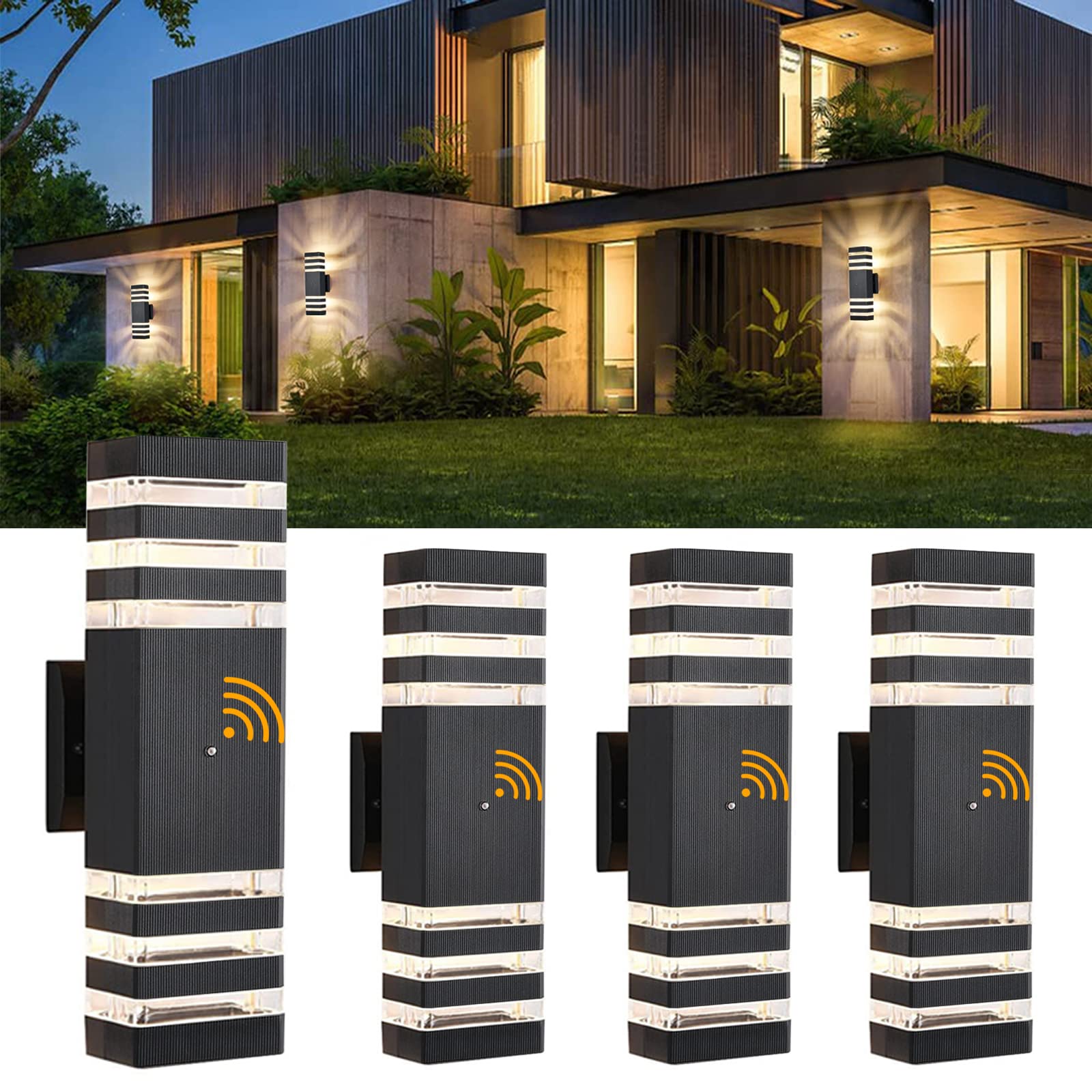 DASTOR 4 Pack Dusk to Dawn Outdoor Wall Lights, Up and Down Outside Lights for House, Black Aluminum Exterior Lighting Fixtures,