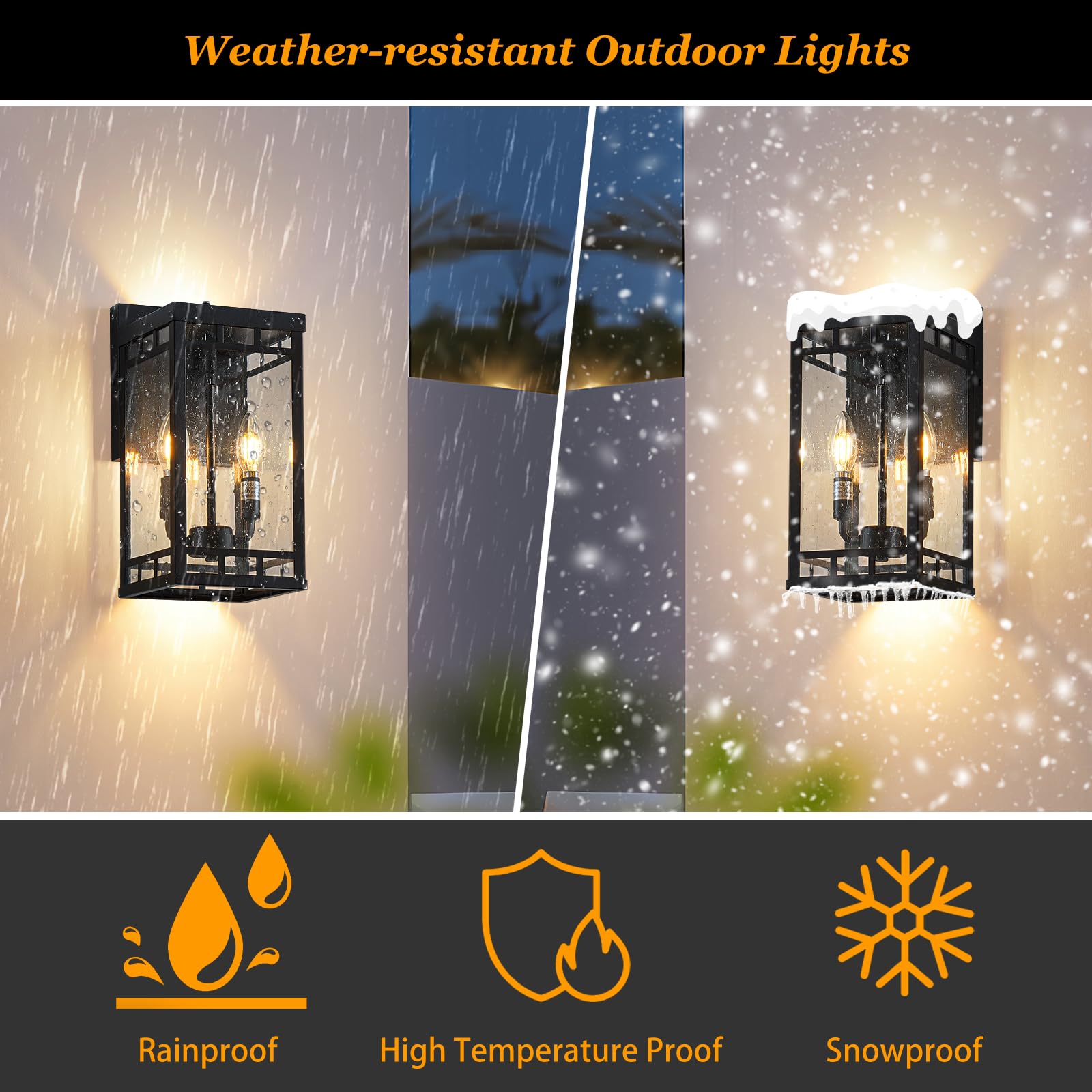 2-Light Large Size Porch Light With Dusk To Dawn Sensor For Outdoor, Waterproof Outdoor Light Fixture With Bubble Glass, Porch L