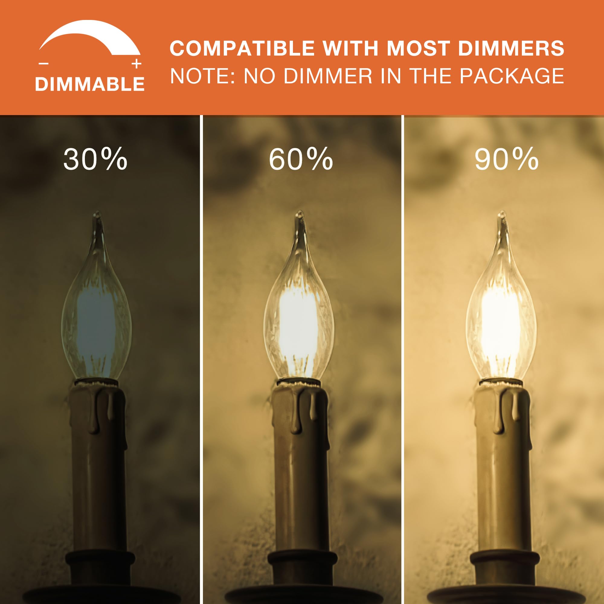 Tjoy Led Candelabra Bulb Dimmable, 60W Equivalent Led Chandelier Light Bulbs, 5.5W 2700K Warm White 600Lm Ca11 Flame Tip Vintage Filament Candle Light With Decorative E12 Candelabra Base, 24 Pack