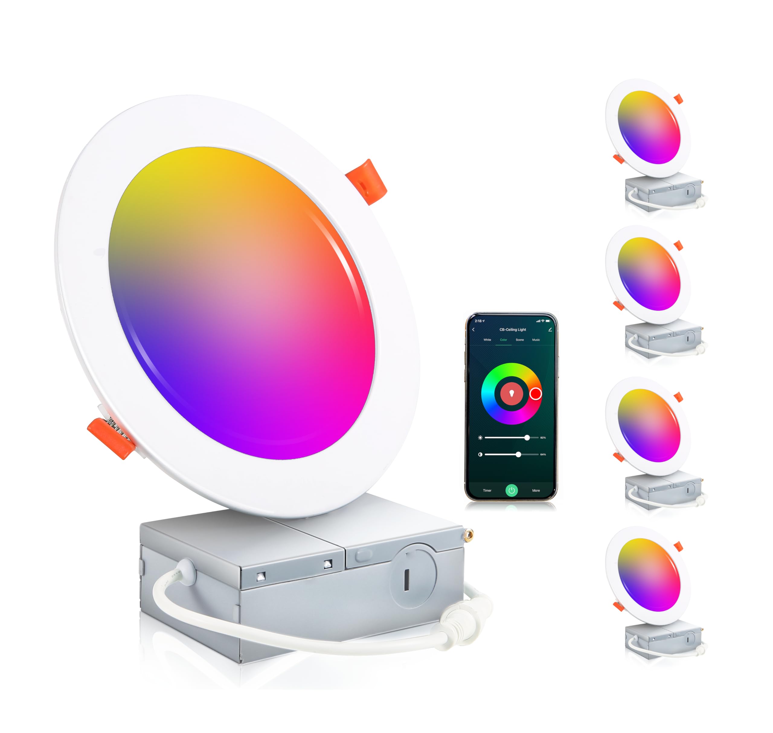 CLOUDY BAY [4 Pack 6inch Smart WiFi LED Recessed Lights,RGBCW Color Changing Recessed Lighting,Compatible with Alexa and Google 