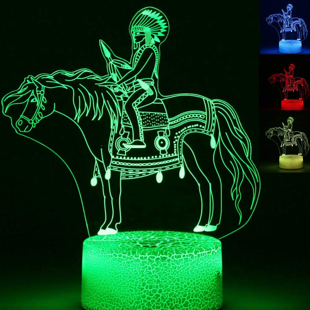 Jinnwell 3D Indian Chief Night Light Lamp Illusion Night Light 7 Color Changing Touch Switch Table Desk Decoration Lamps Acrylic