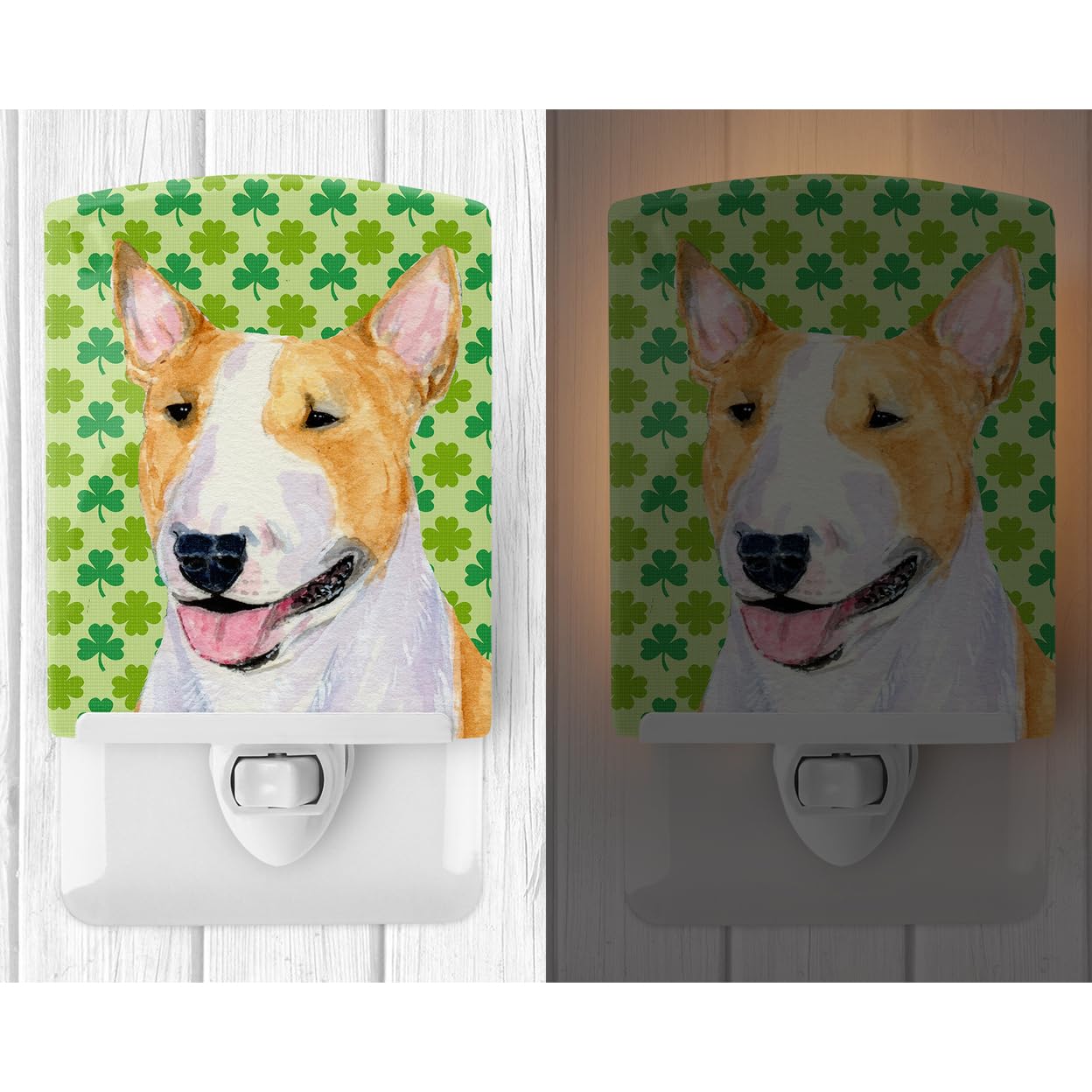 Carolines Treasures Ceramic Night Light, Bull Terrier Shamrock Portrait, UL-Certified, 6x4x3in, Multicolor, Model SS4427CNL