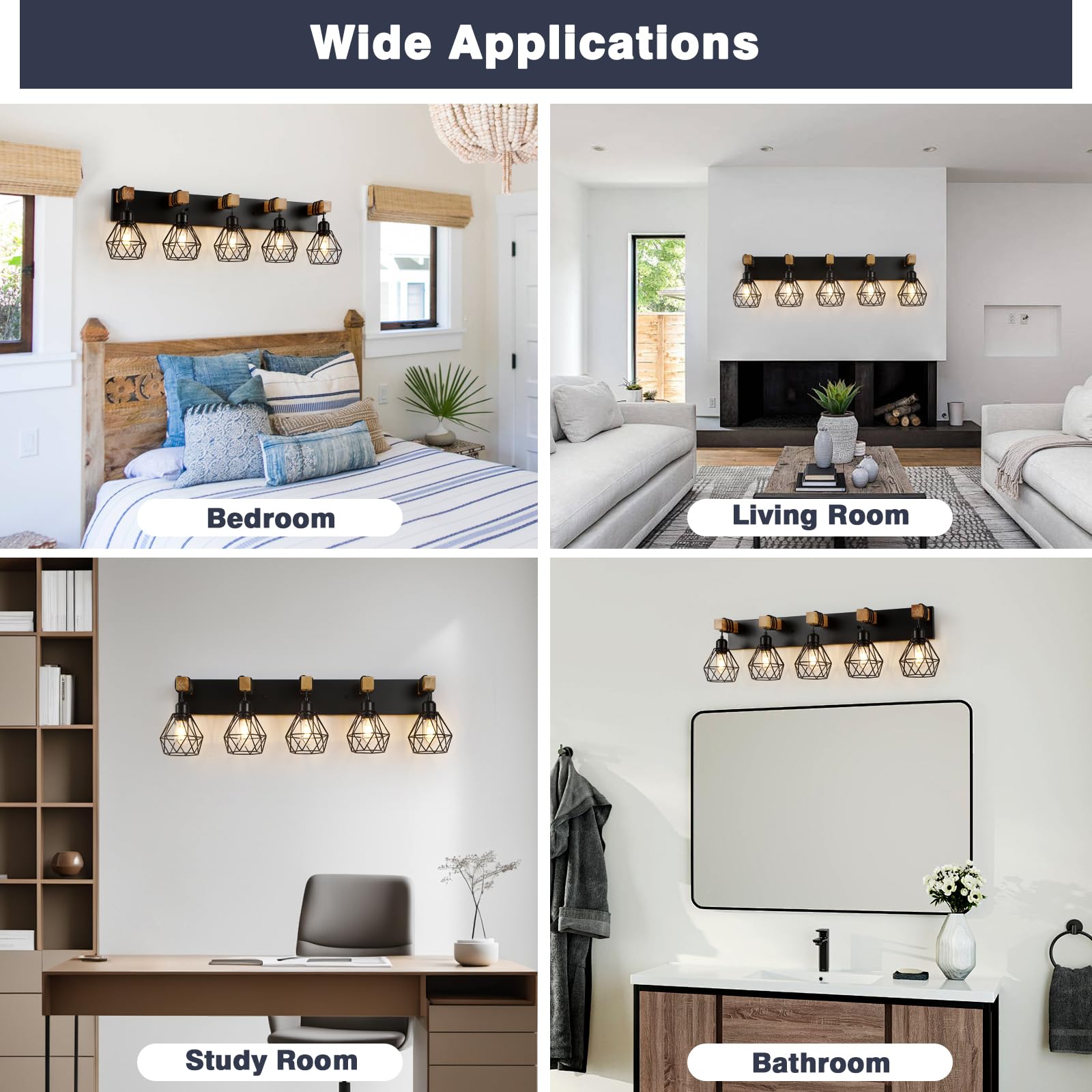 Maesta 5-Light Bathroom Vanity Light Fixtures, Rustic Metal Sconces, Black, Model MA022