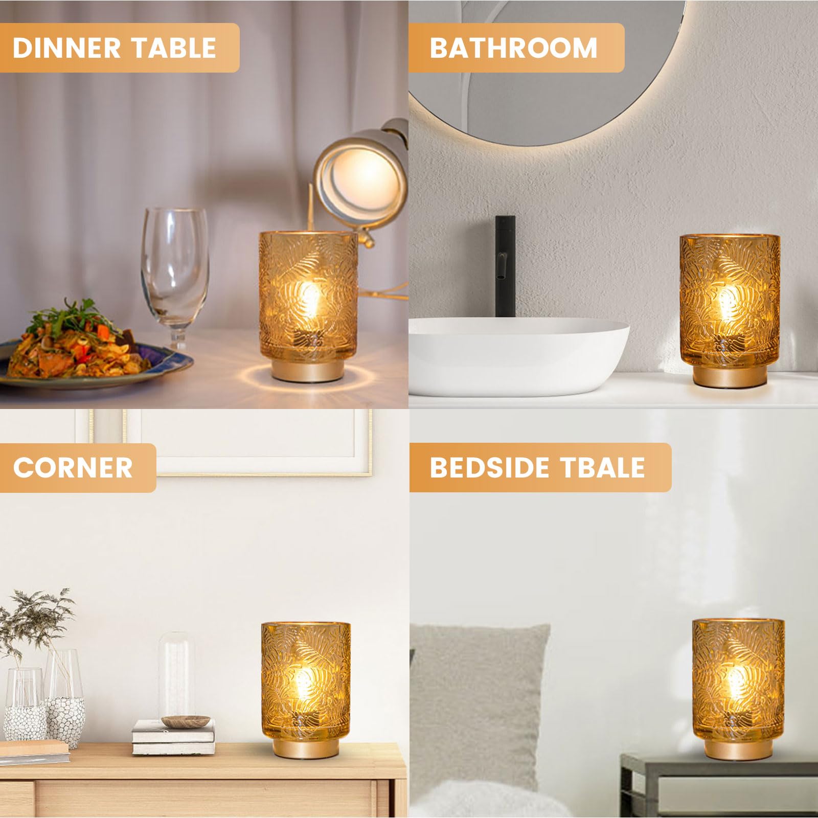 Ularoom Battery Operated Small Cordless Table Lamps With Remote Control, Dimmable Brightness Wireless Lamp With Timer, Glass Bat