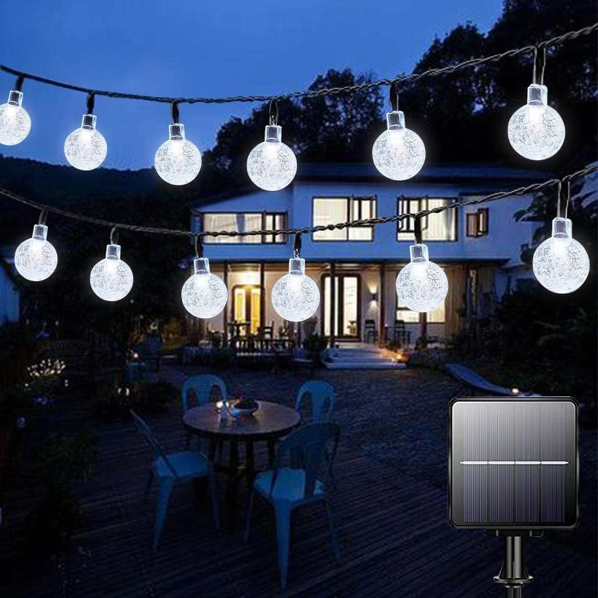 Solar String Lights Outdoor Waterproof,50LED Crystal Globe Solar String Lights,8 Mode 7M/24Ft Outdoor Solar Powered String Light