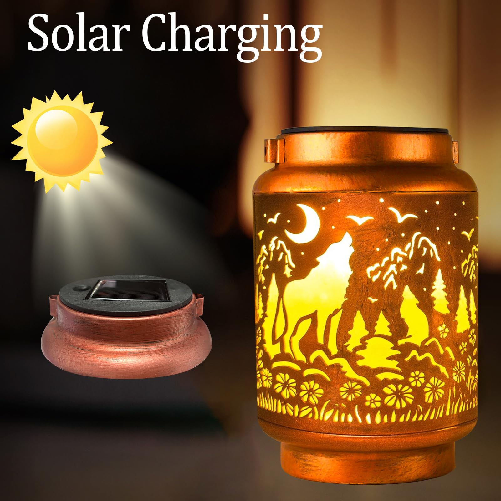 HOFLYW Solar Lantern - Outdoor Waterproof Metal Decor, Bronze, Model CL-XHTYD-1-1-1