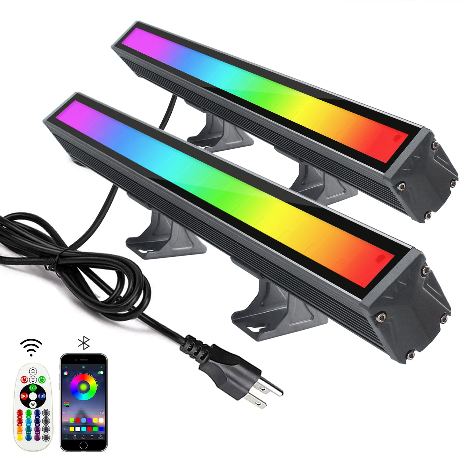 48W LED RGB Color Changing Flood Light, Wall Washer Light Bar with Remote Control & APP Control Timing Memory, IP66 Waterproof f
