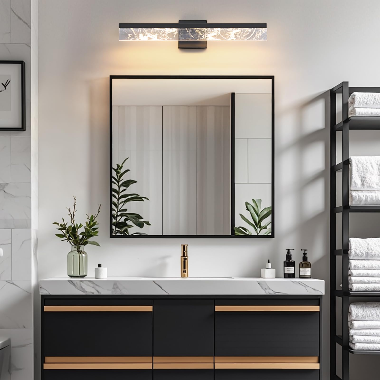 AIJIASI 24 Inch Black Vanity Light Bar - Dimmable 18W LED Bathroom Lighting Fixture for Mirror, Acrylic Material, Model 8205WL-24BK-US