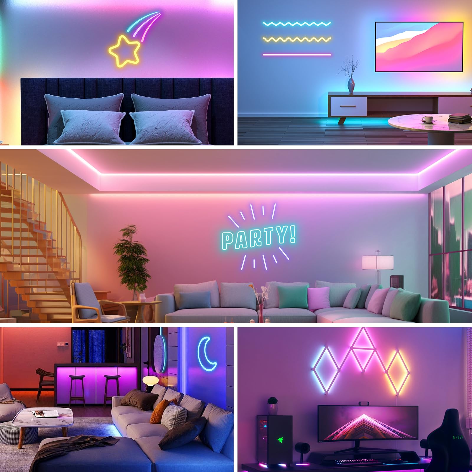 Led Neon Rope Lights 50Ft,Music Sync Rgb Flexible Neon Rope Lights Color Changing,Control With App/Remote,Multiple Modes,Ip67 Waterproof Neon Strip Lights For Bedroom Outdoors Indoor (50Ft)