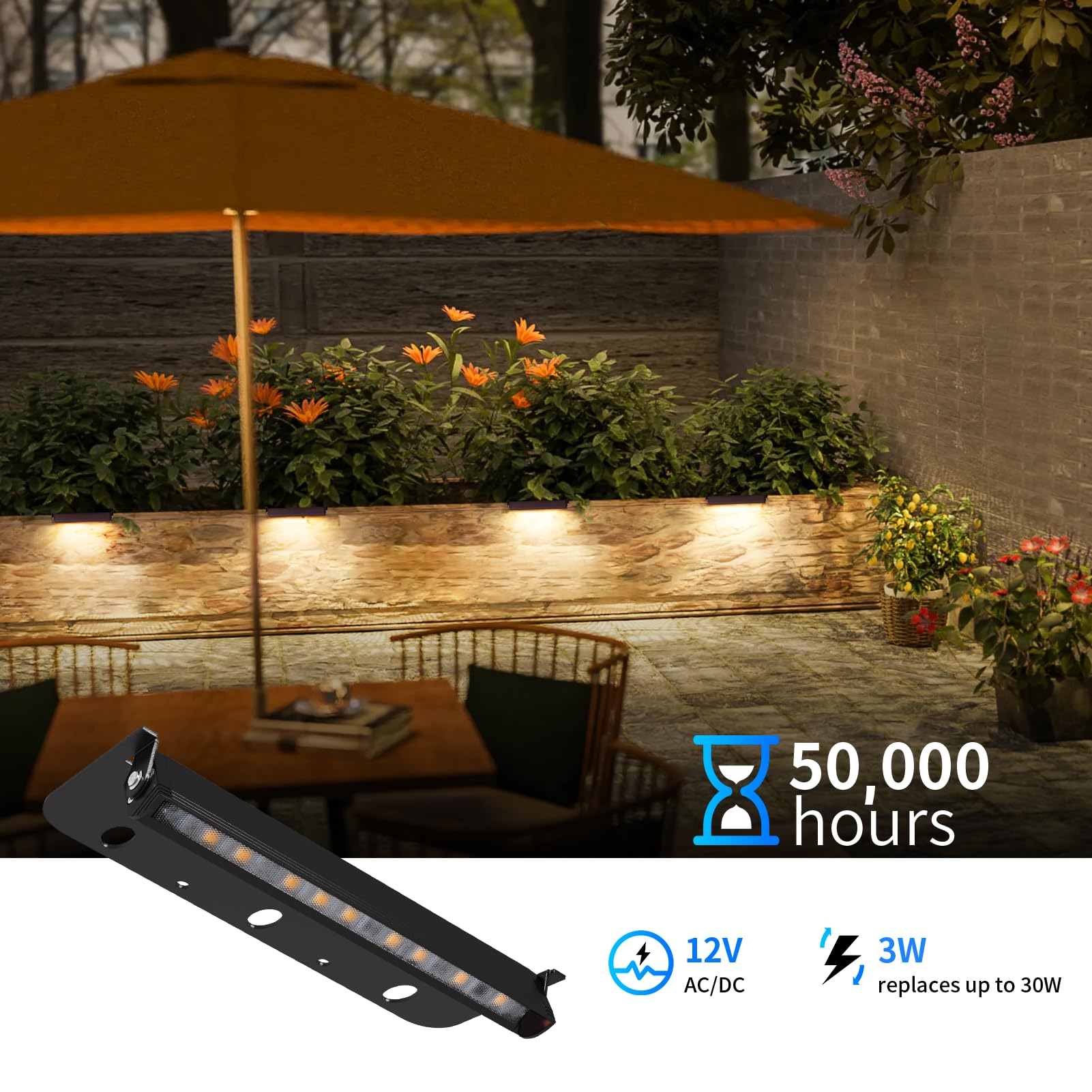 Kwinmyso 8-Packs 3W 7 Inch Led Hardscape Paver Lighting,12V Ac/Dc Low Voltage Retaining Wall Lights,Led Landscape Lighting,2700K Soft White Outdoor Step Light,50,000 Hours Lifespan-Black