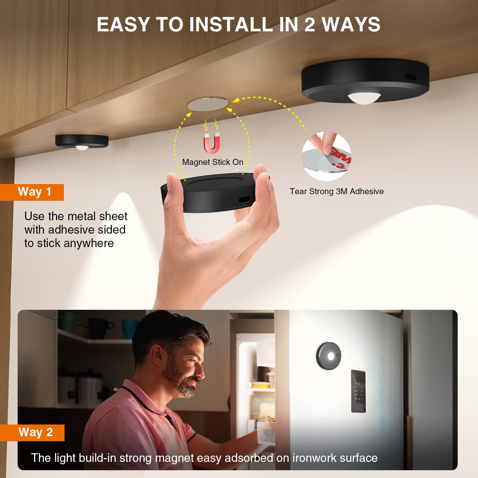 MICLIONLED Cordless Puck Lights with Remote Control, Dimmable 3 Color Temperatures, Rechargeable 2200mAh, Black, 5PCS