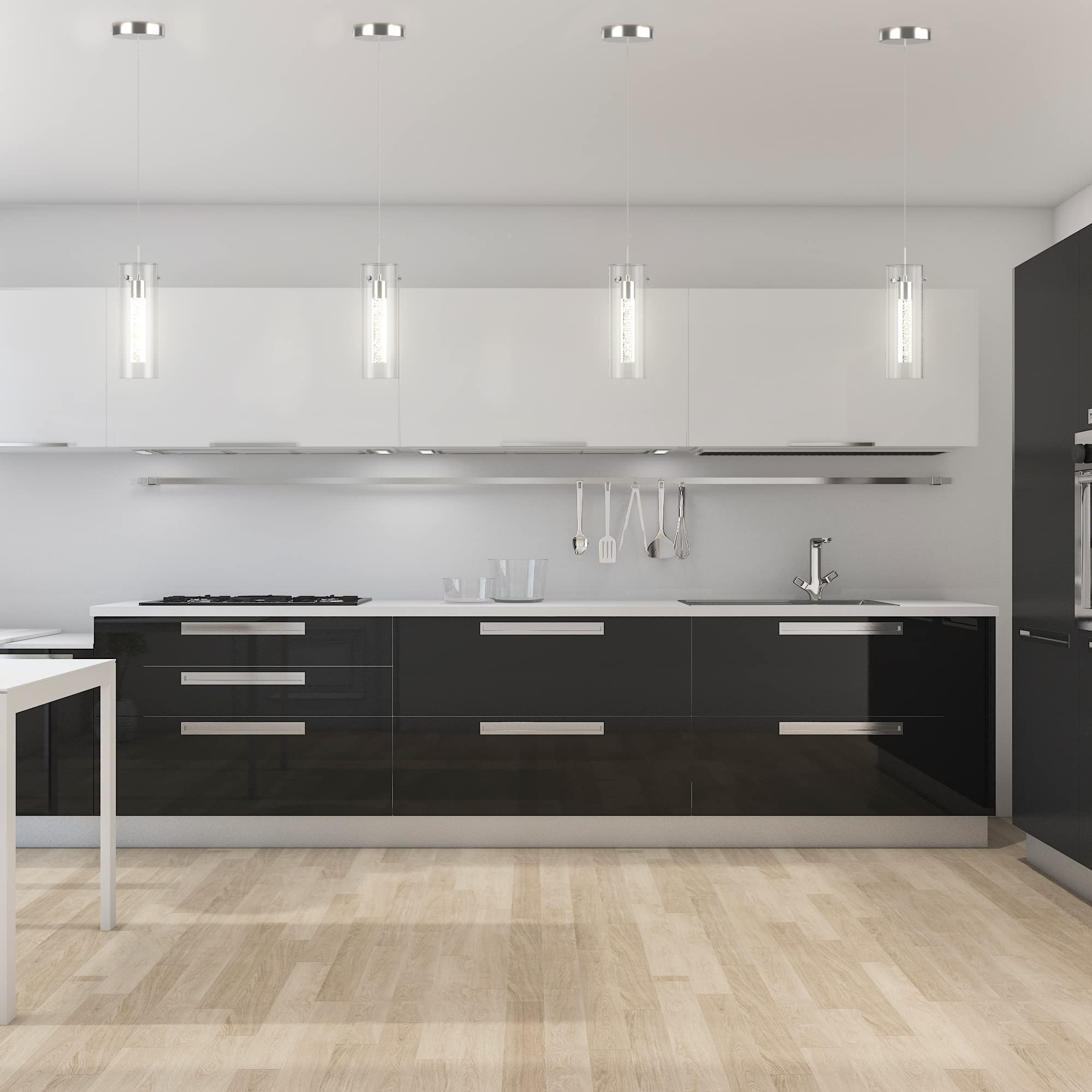 Esfos Pendant Ceiling Light Fixture, Led Kitchen Lighting Crystal Pendant Lights Kitchen Island, 1-Light Integrated Kitchen Hanging Light Fixture Modern Island Light With Bubble Glass Three Pack