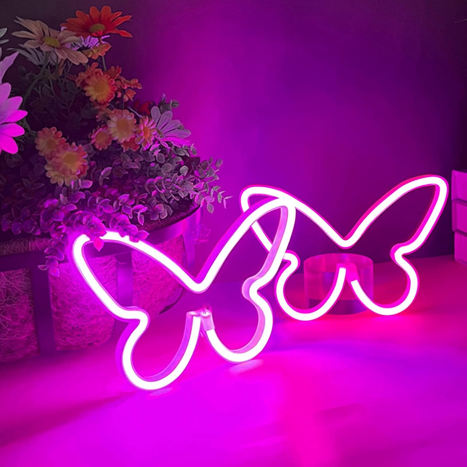 BerniceKelly 2 Pieces Butterfly Neon Sign LED Light USB/Battery Powered for Kids Room Pink Model 643-NHD2203241-PINK2