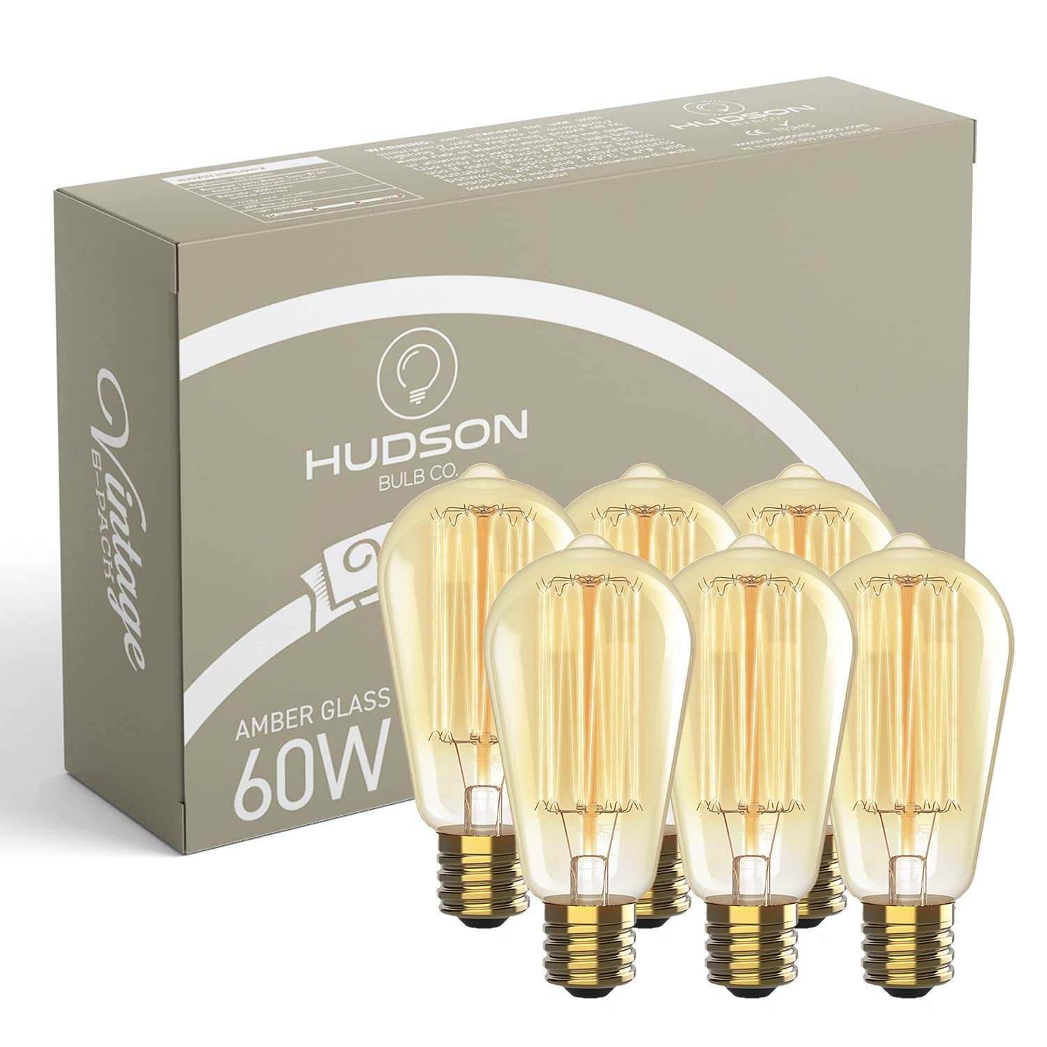 Vintage Edison Incandescent 60W Light Bulbs (6 Pack) - E26/E27 Base, 2100K Dimmable Decorative St64 Antique Squirrel Filament Am