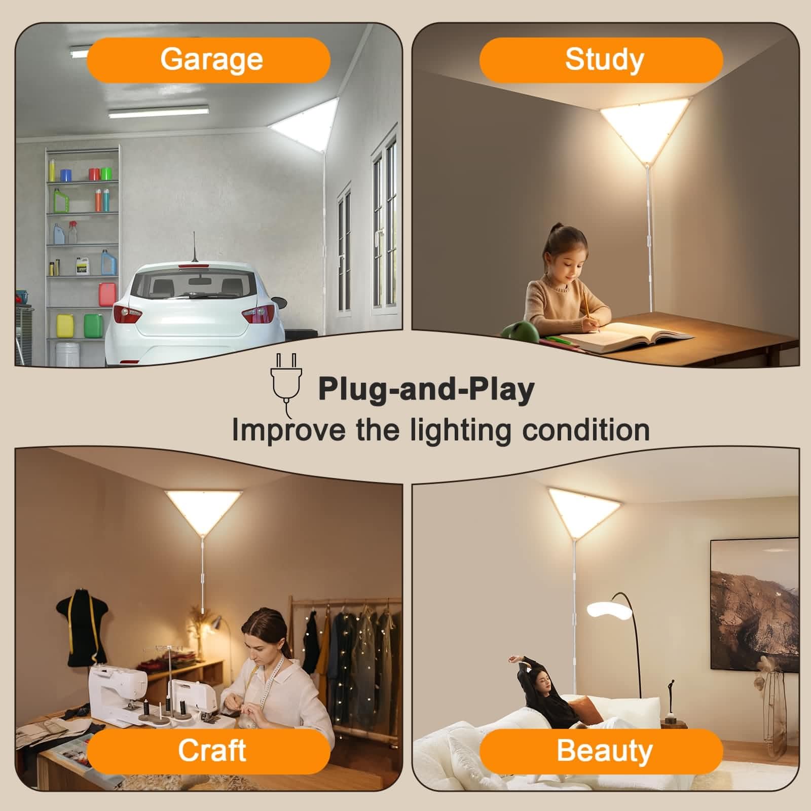 Haultop Upgraded Corner Light With Remote, Stepless Dimmable Led Corner Lights For Living Room, 3000K/4000K/6000K Plug In Ceilin
