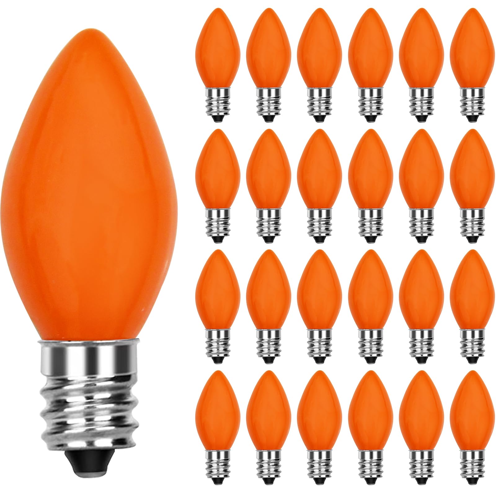 GOOTHY C7 LED Replacement Bulbs, 25 Pack, Orange Ceramic, E12 Base, 0.6 Watt Energy Saving, Vintage Outdoor String Lights