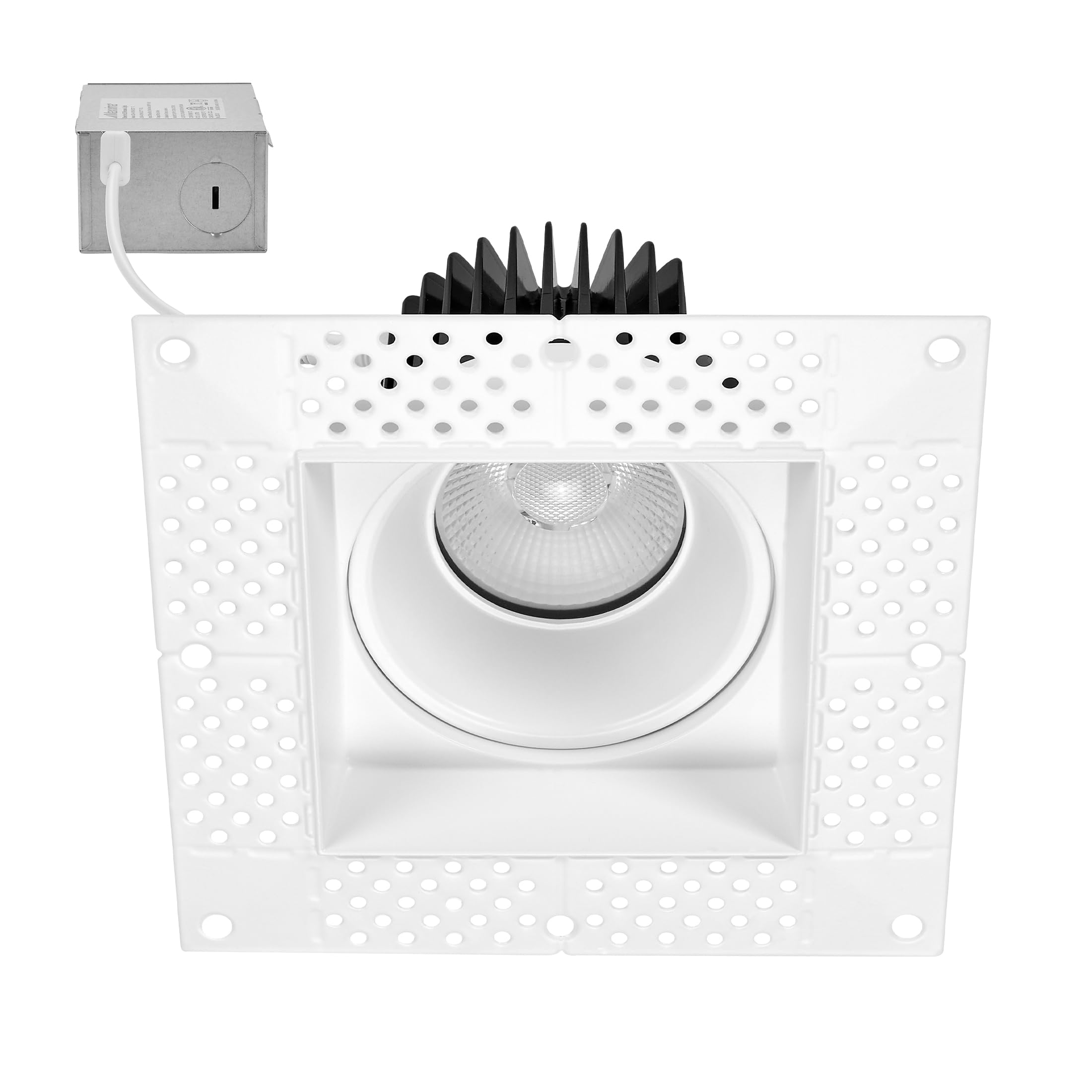 Maxxima 4 in. Trimless Low Kelvin Ultra-Thin Square Recessed Anti-Glare LED Downlight Canless 1000 Lumens 5 Color Temperature Se