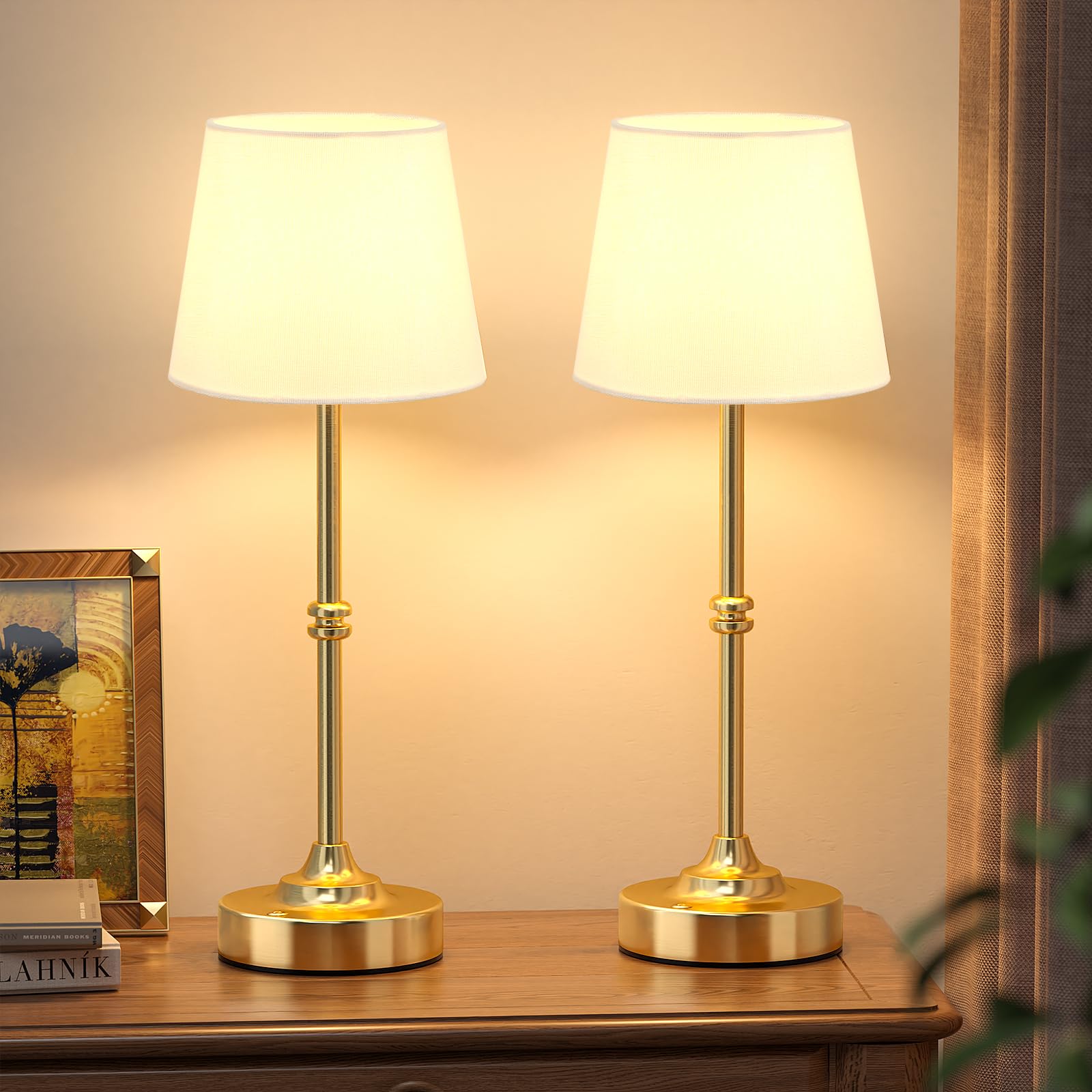 Kakanuo Rechargeable Cordless Table Lamp Gold - 2 Pack Brass 4000mAh Battery Operated Lamp  Touch Control Stepless Dimming  for Home Decor  Dining Table  Living Room  Bedroom