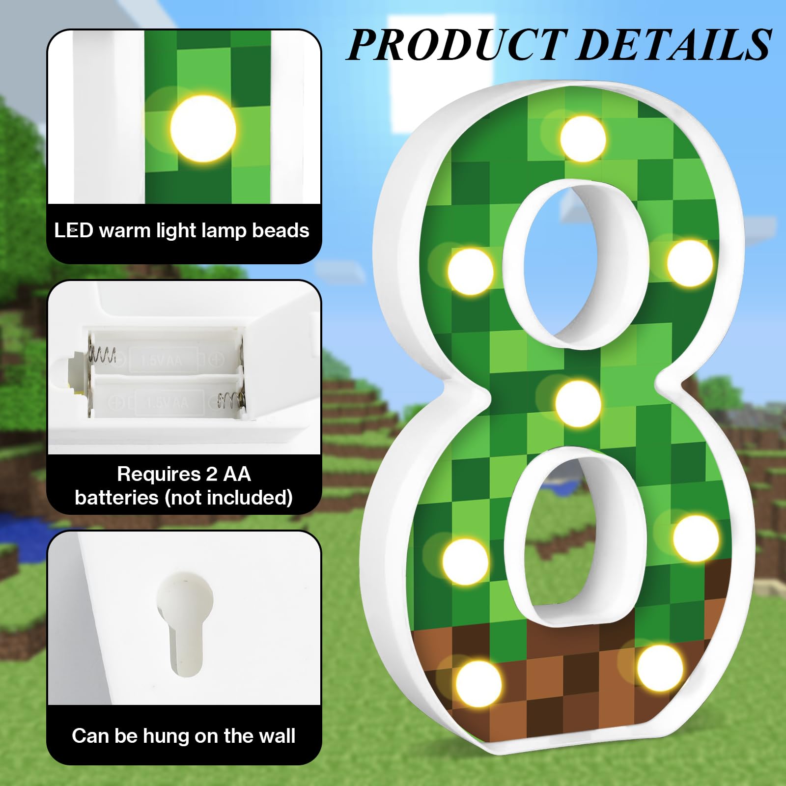 Axbmm 8.5'' Pixel Game Light Up Numbers Pixel Game Birthday Decorations Happy Birthday Light Up Sign Pixel Pattern Game Theme Ni