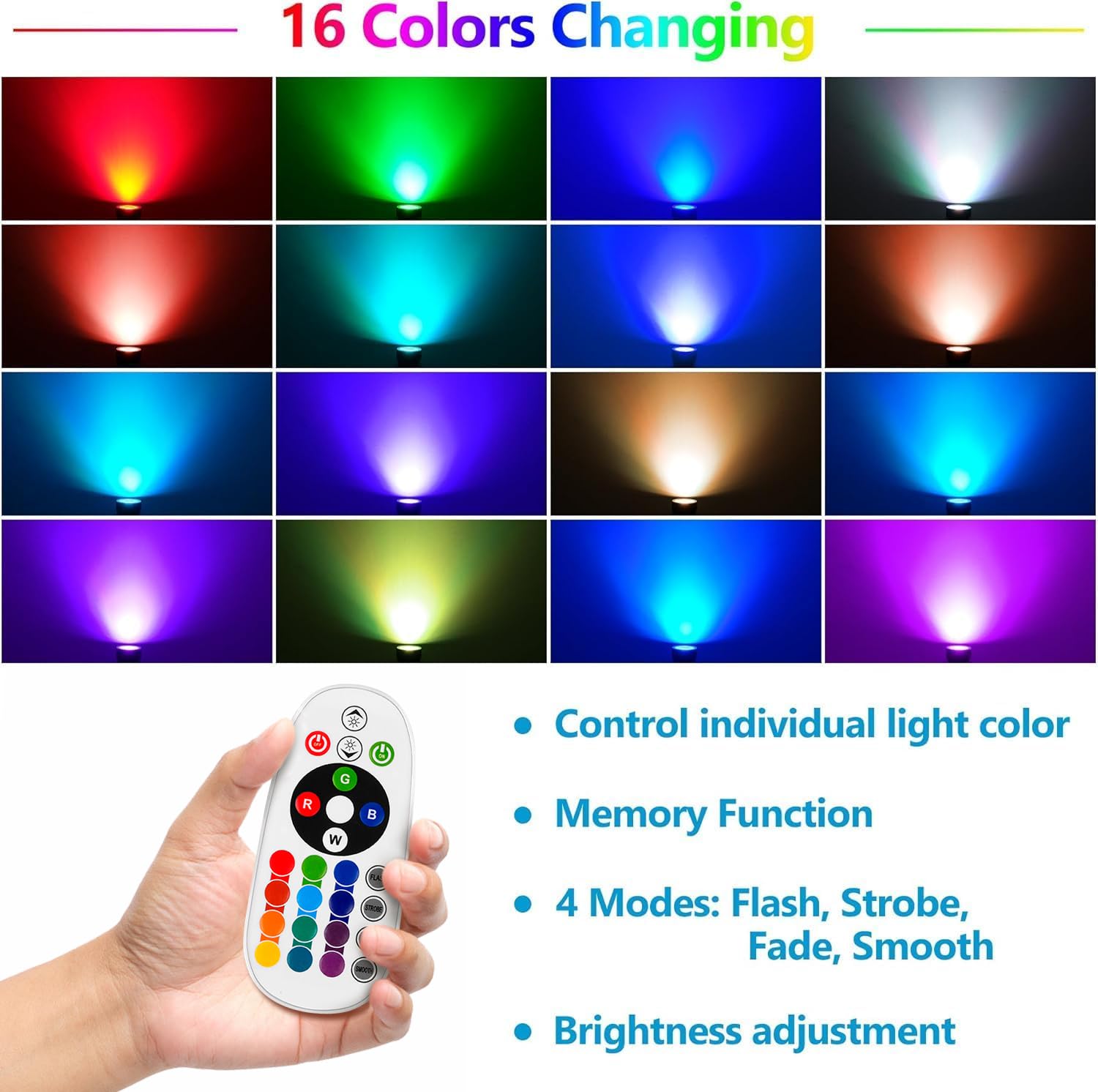 CREPOW RGBW Color Changing Landscape Lighting, 12V Low Voltage Spotlights, 8-in-1, Plastic, with Remote Control, 50ft Cable