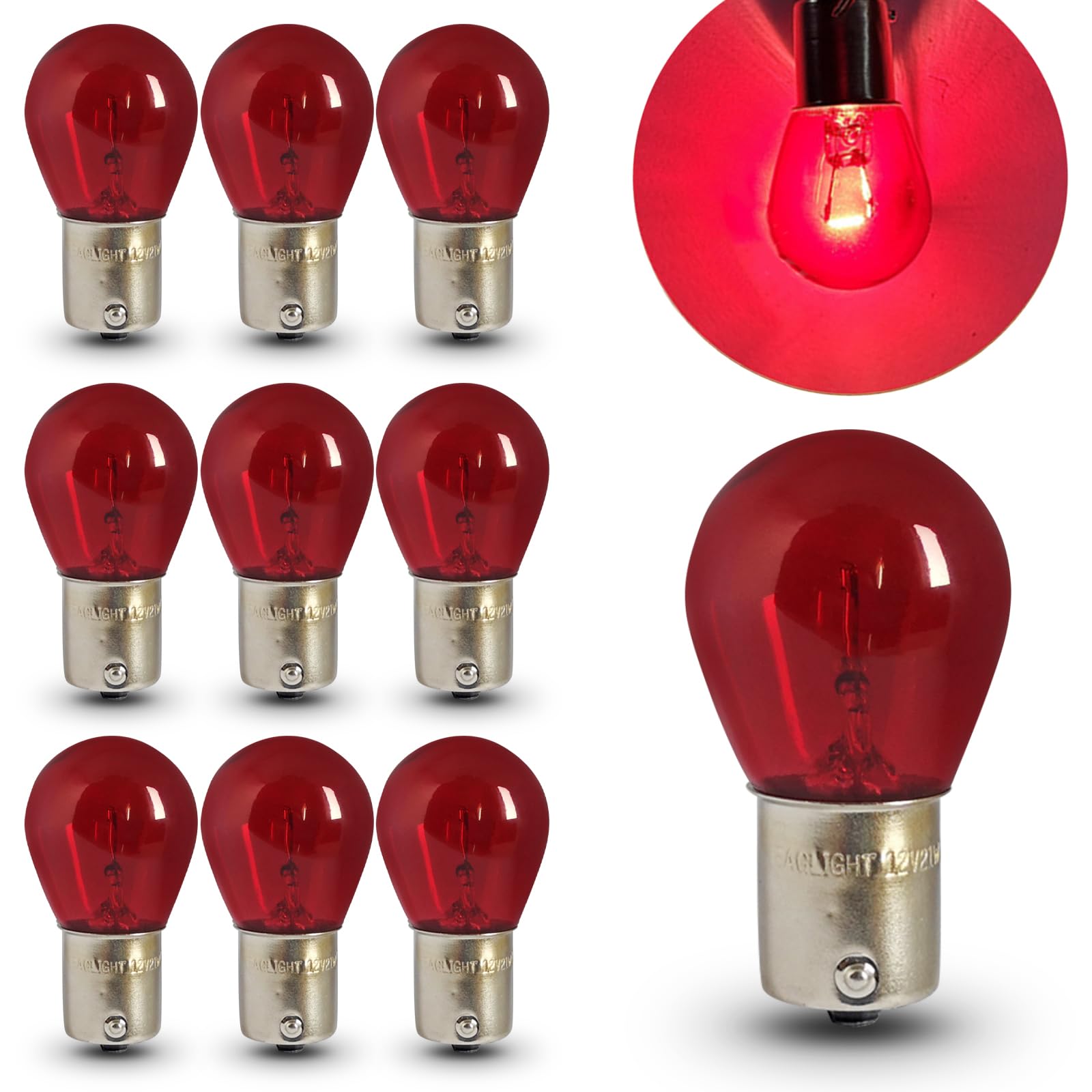 Tesnaao 10 PCS Car Turn Signal Light, Waterproof Halogen Bulb, 12V 21W, BA15S, Red, Model TESSCD2035RE-1156-