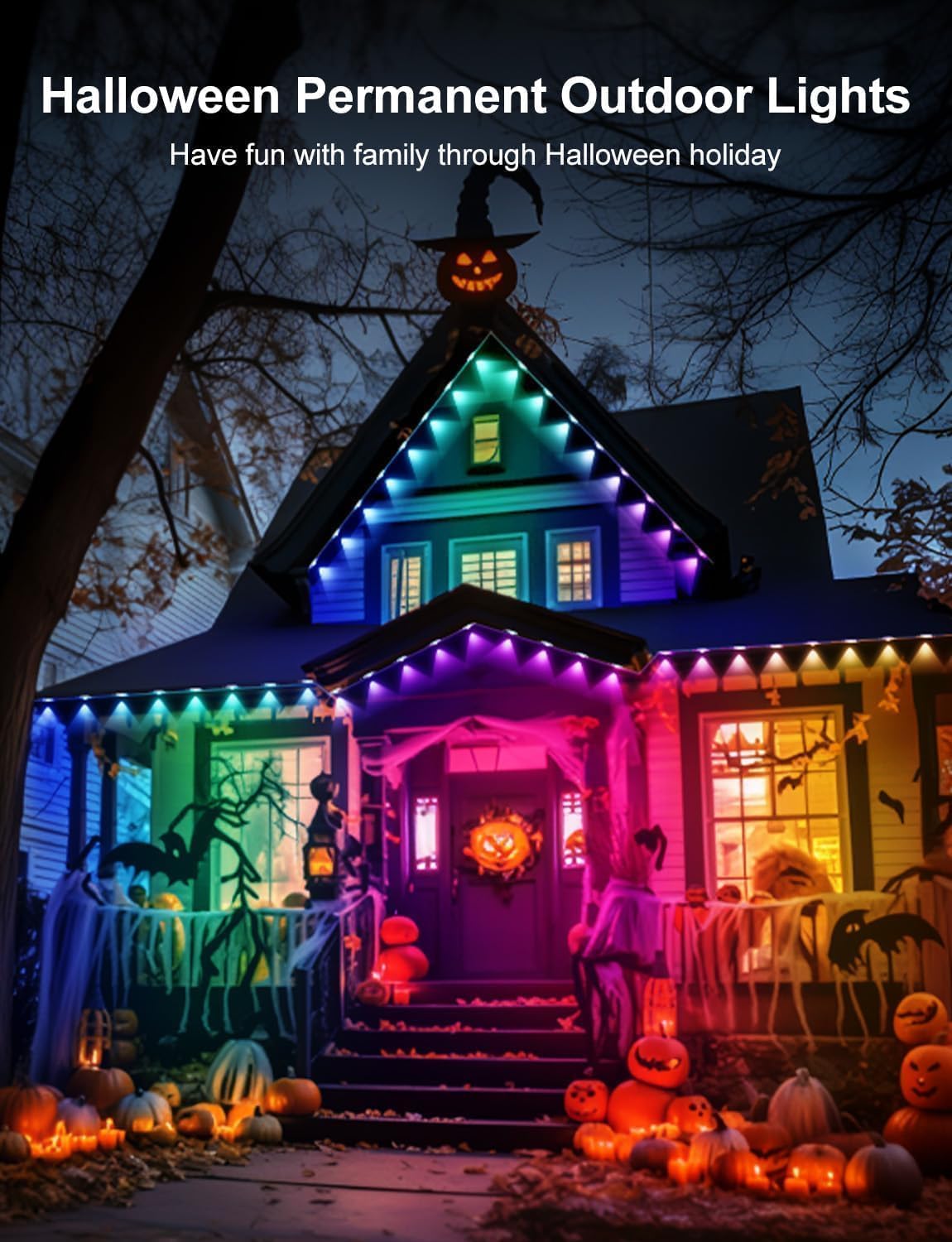 Lemonlovely Permanent Outdoor Lights Pro  180Ft With 132 Ic+Rgbcw Smart Led Eaves Christmas Lights For Daily Decoration  Ip67 Waterproof For Outside Xmas Halloween House Roof Lighting  White