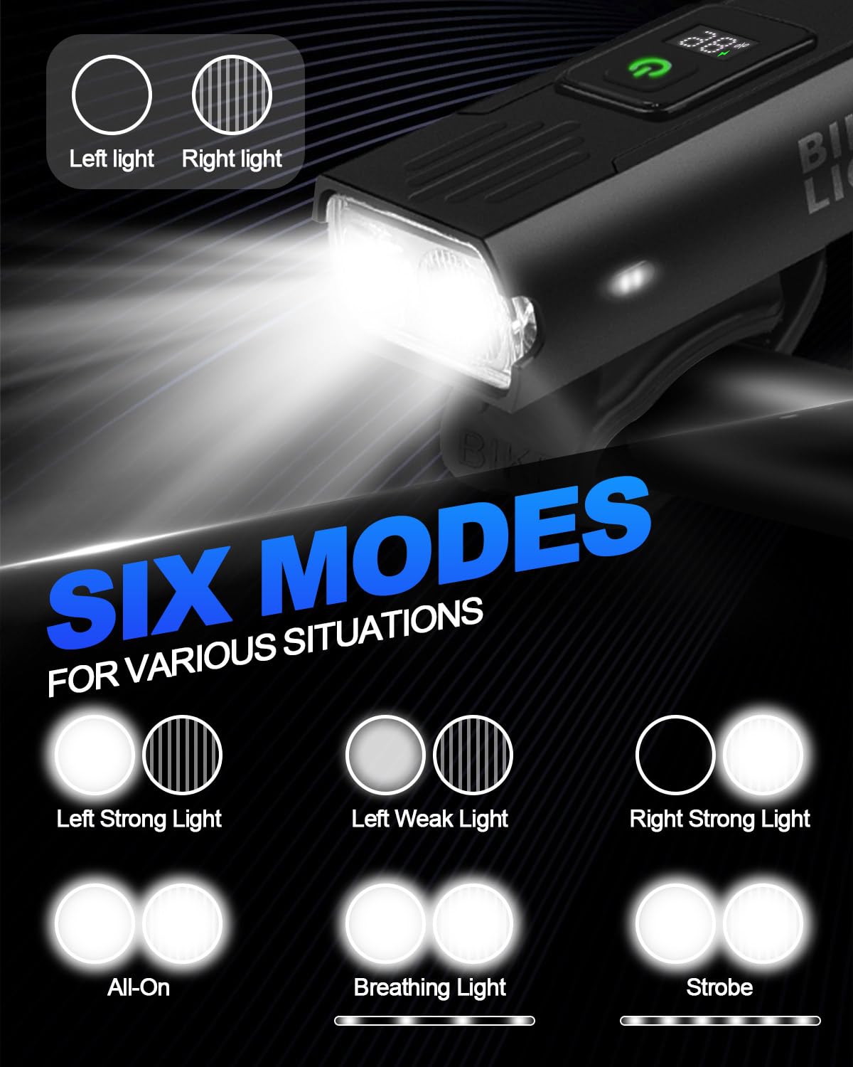Victoper Bike Light with Power Display, 2 LED, Black, Model BL-2-PD, Aluminum Material